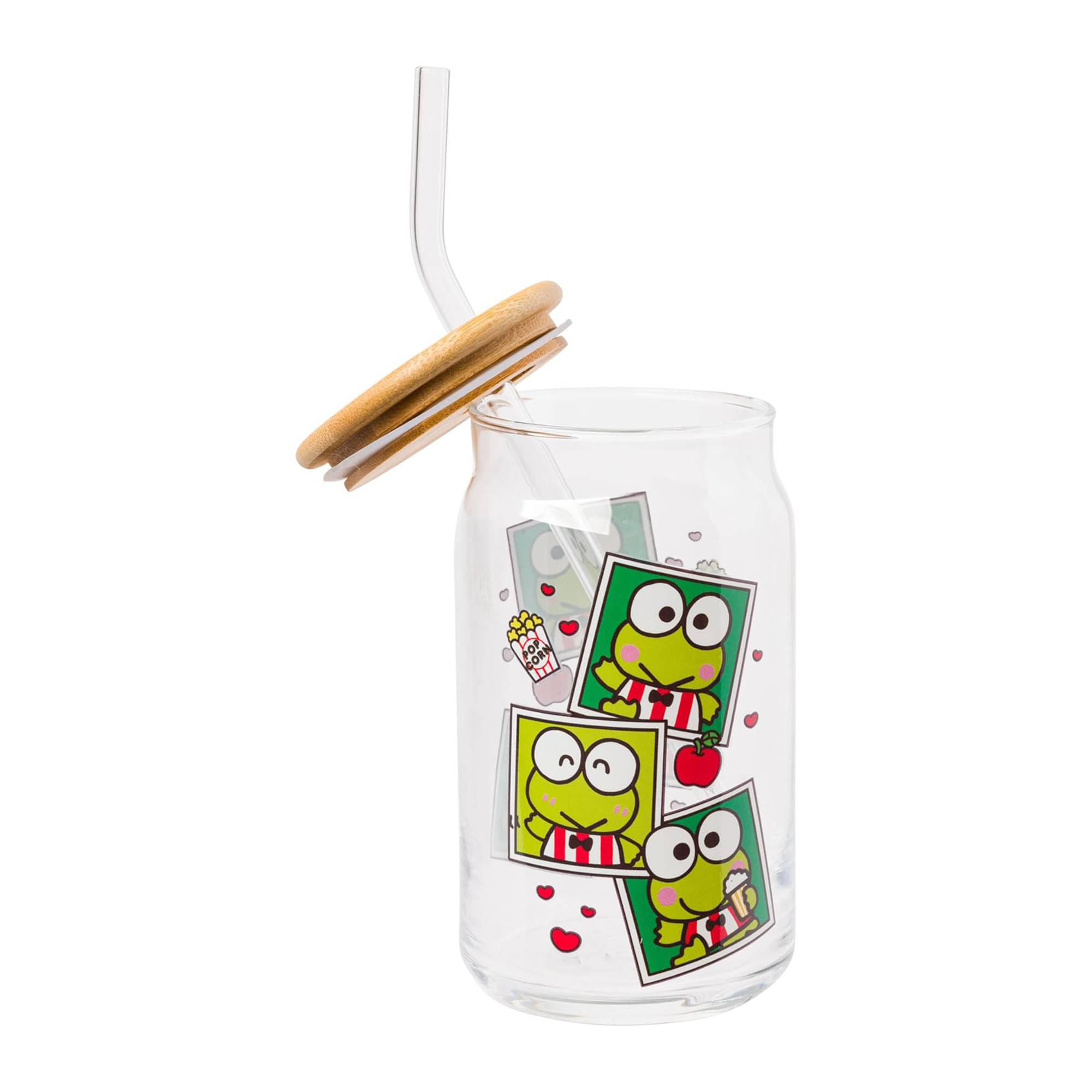 Hand holding the cute glass tumbler with bamboo lid and straw, perfect for daily hydration