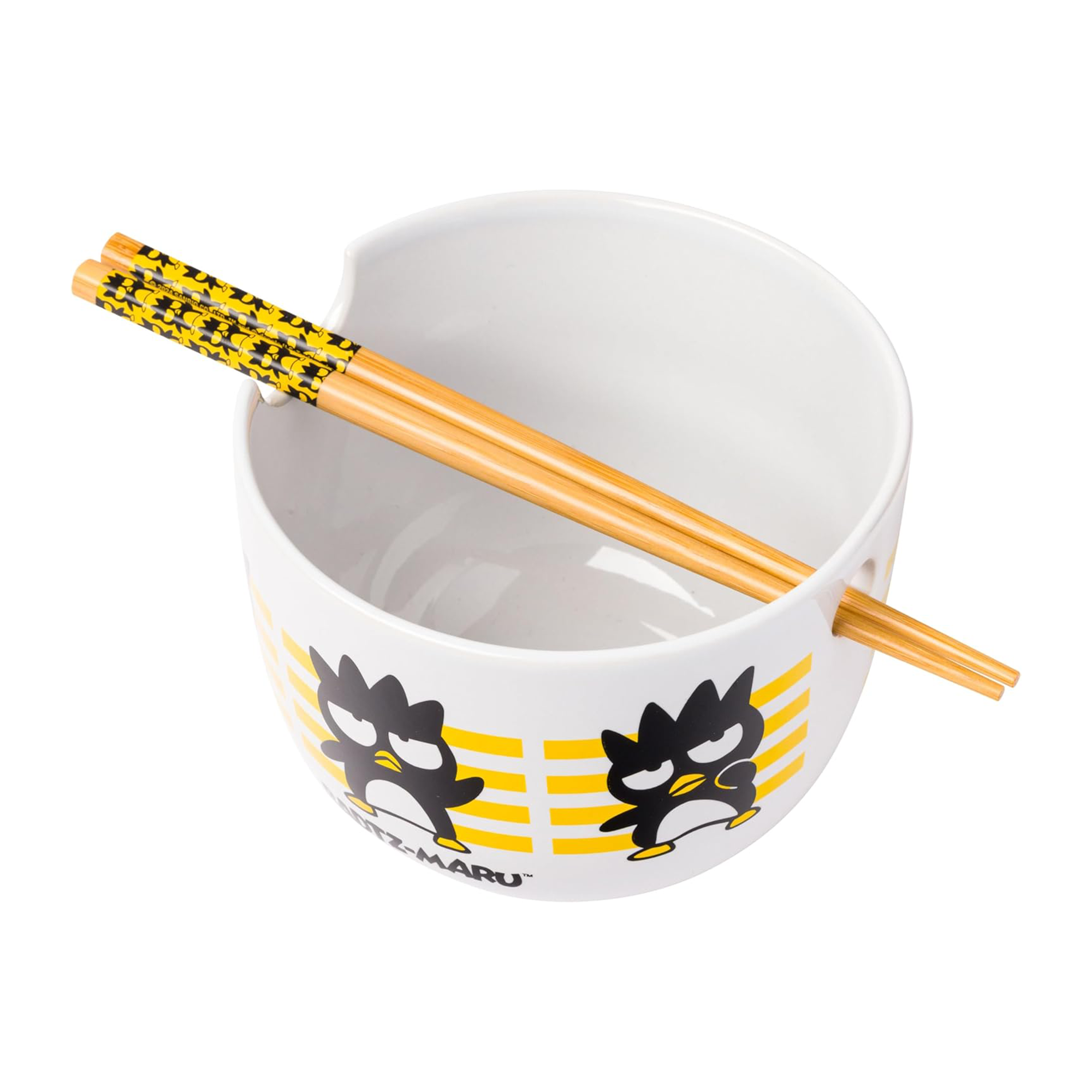 Side view of the ceramic ramen bowl showing Badtz-maru’s playful design.