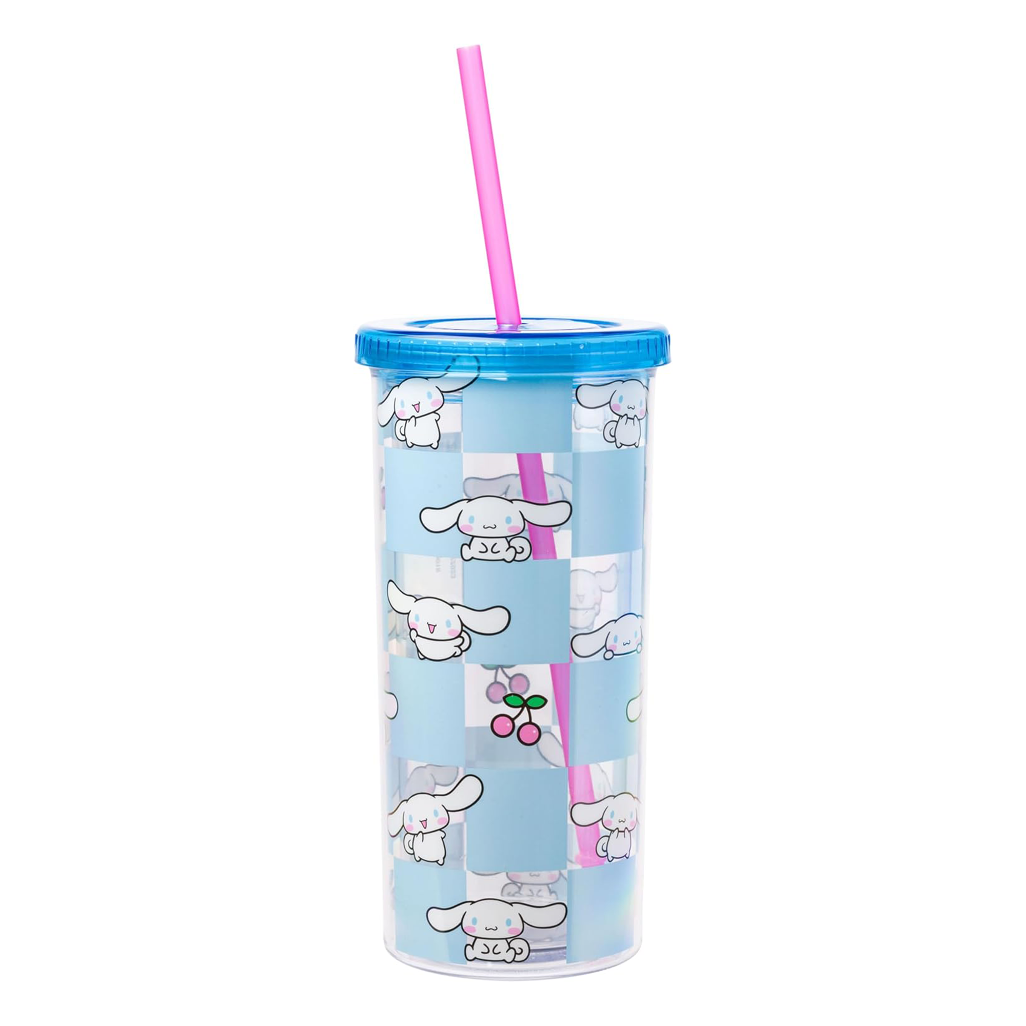 Cinnamoroll insulated tumbler with straw held by a person outdoors