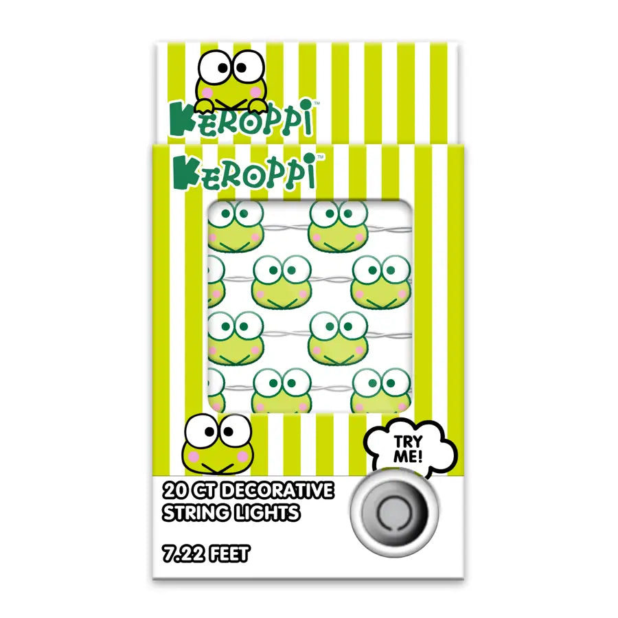 Keroppi LED string lights displaying cute faces along a 7-foot string indoors
