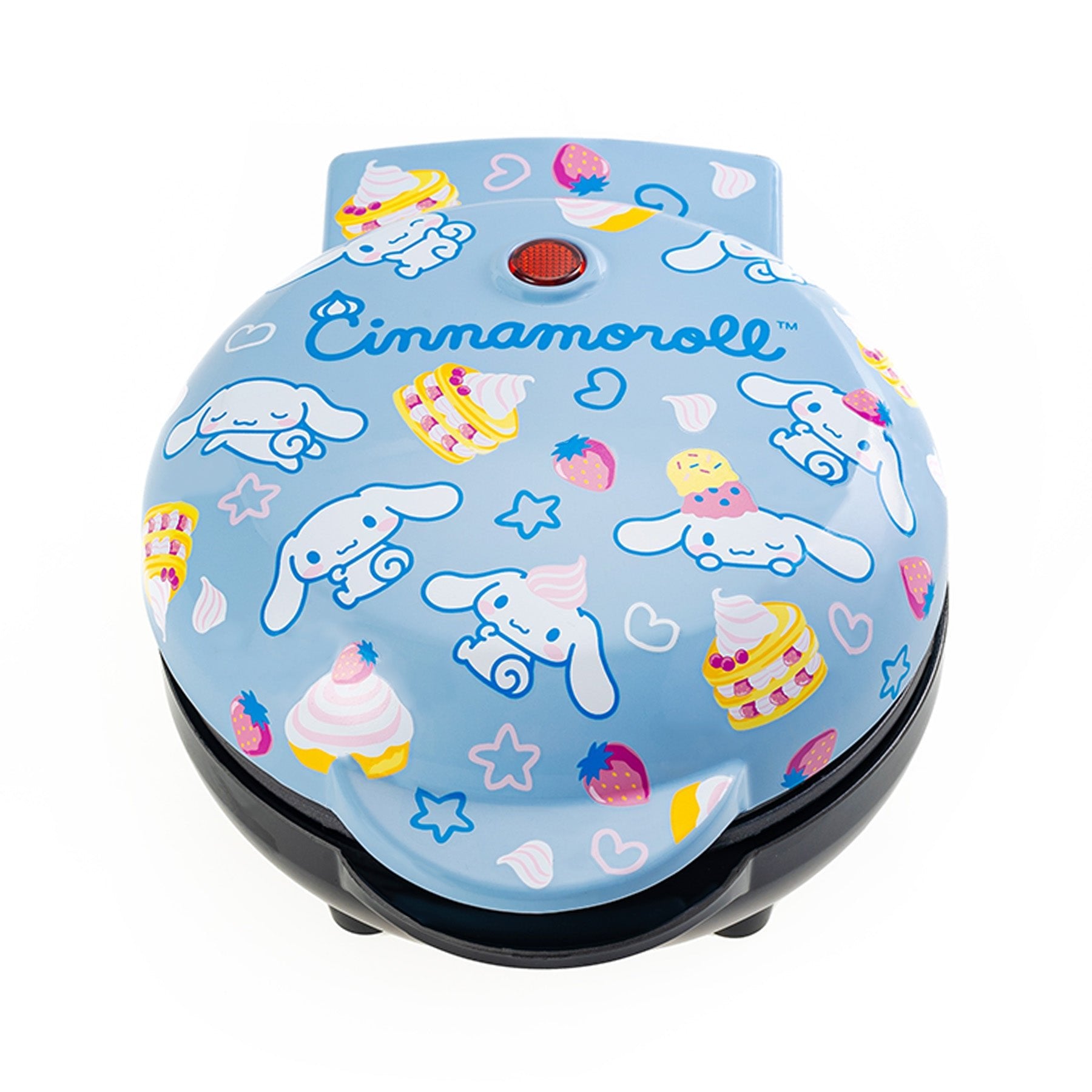 Close-up of waffle plates showing Cinnamoroll imprint