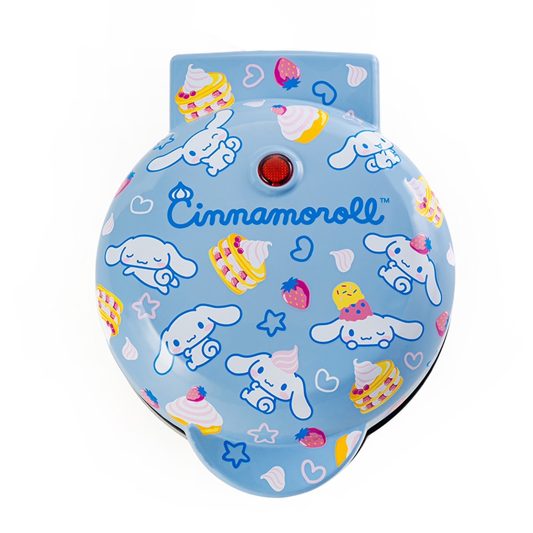 Cinnamoroll Dash Mini Waffle Maker on a kitchen counter, ready for use.