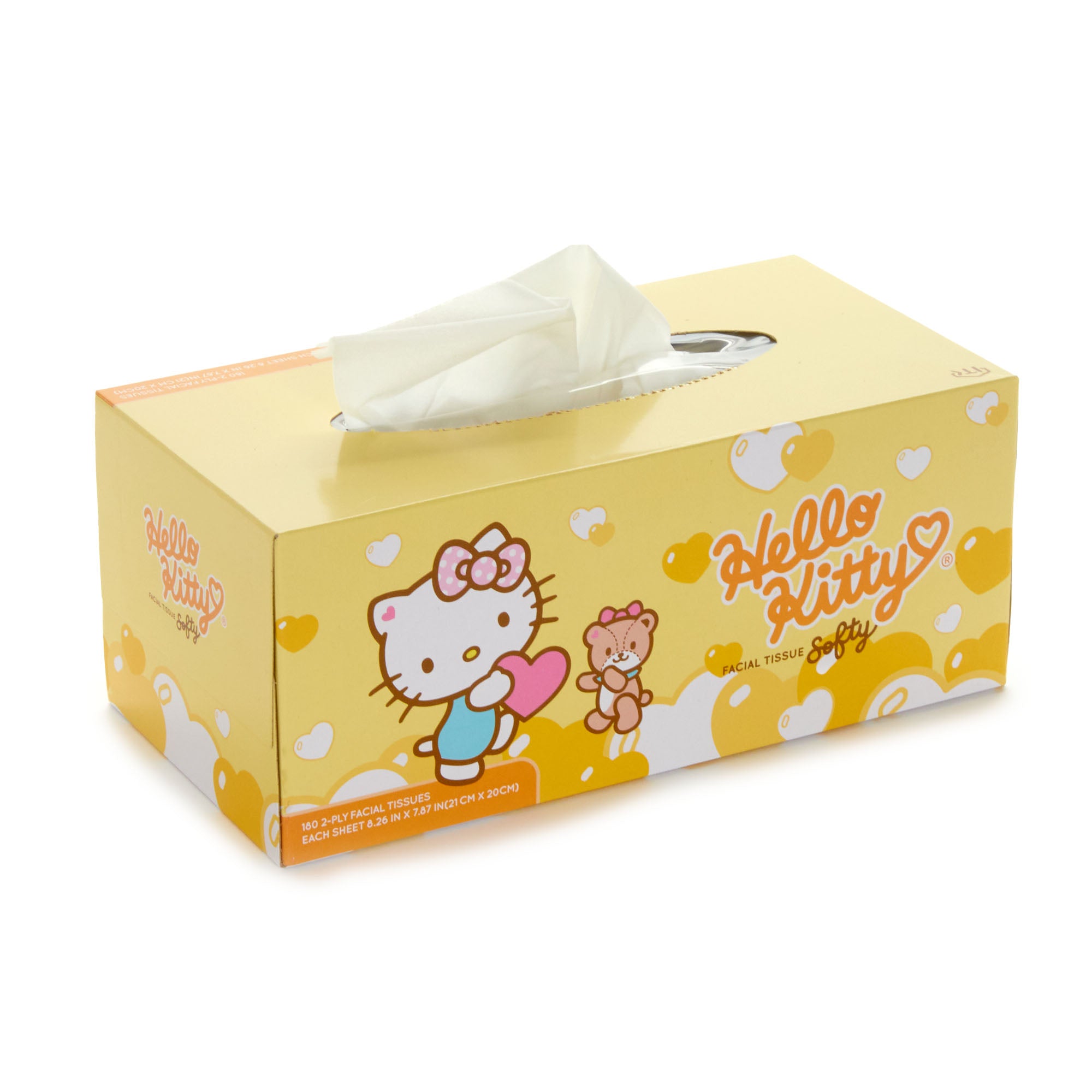 Hello Kitty tissue box with pink design on a wooden table