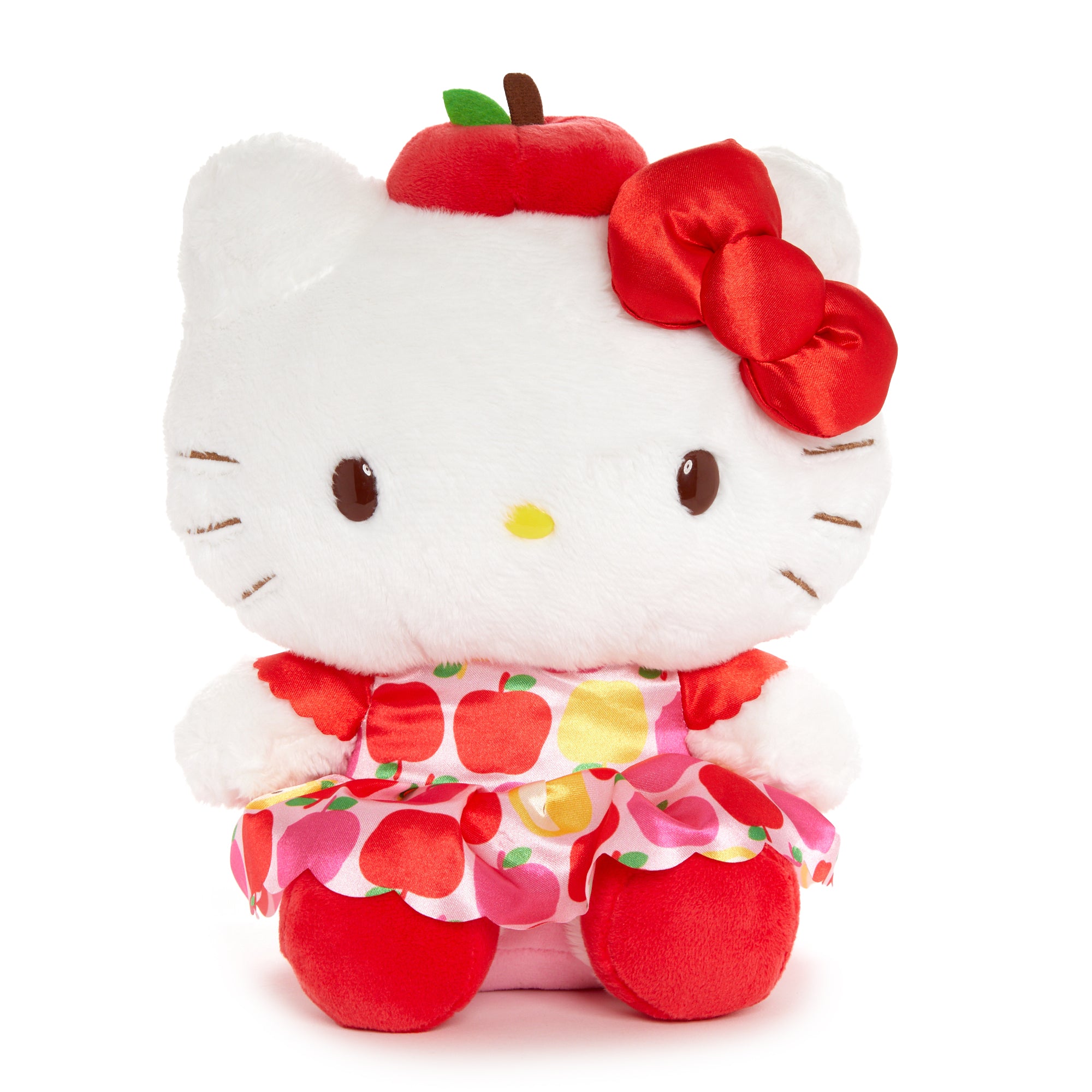 Hello Kitty plush with apple hat and retro dress for display