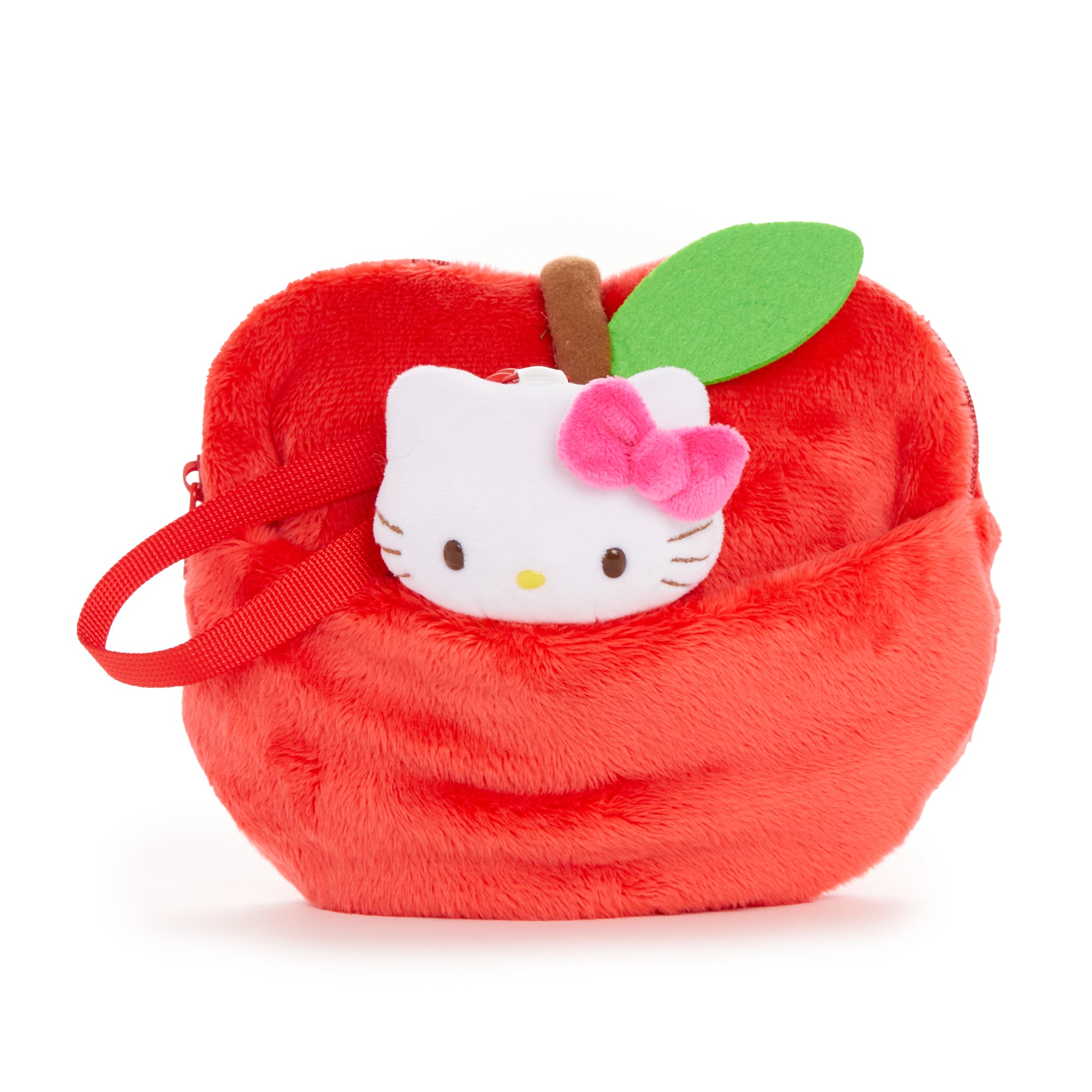 Close-up of embroidered details on Hello Kitty mini pouch.