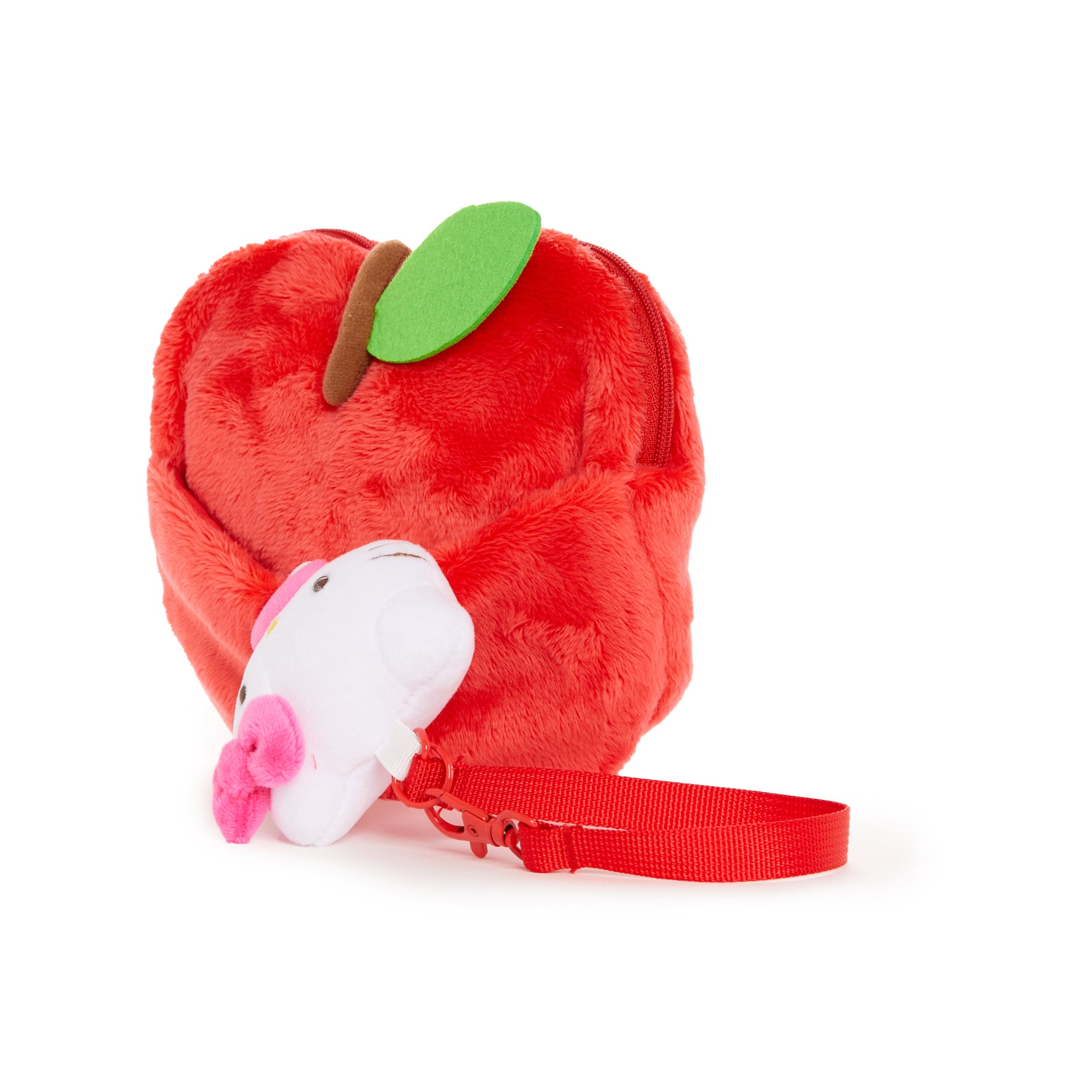 Close-up of embroidered details on Hello Kitty mini pouch.