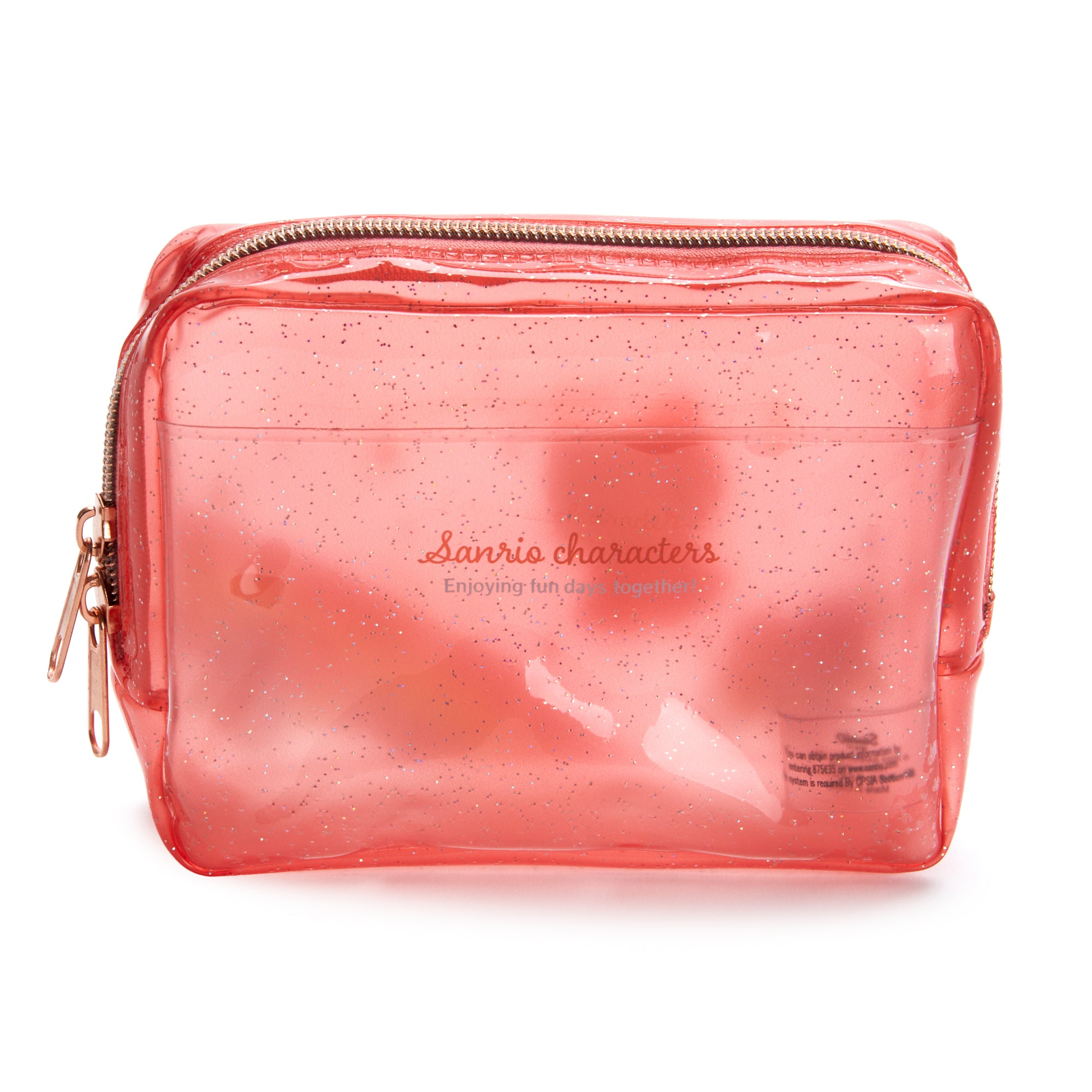 Hello Kitty cosmetic pouch with clear design and rose gold zipper