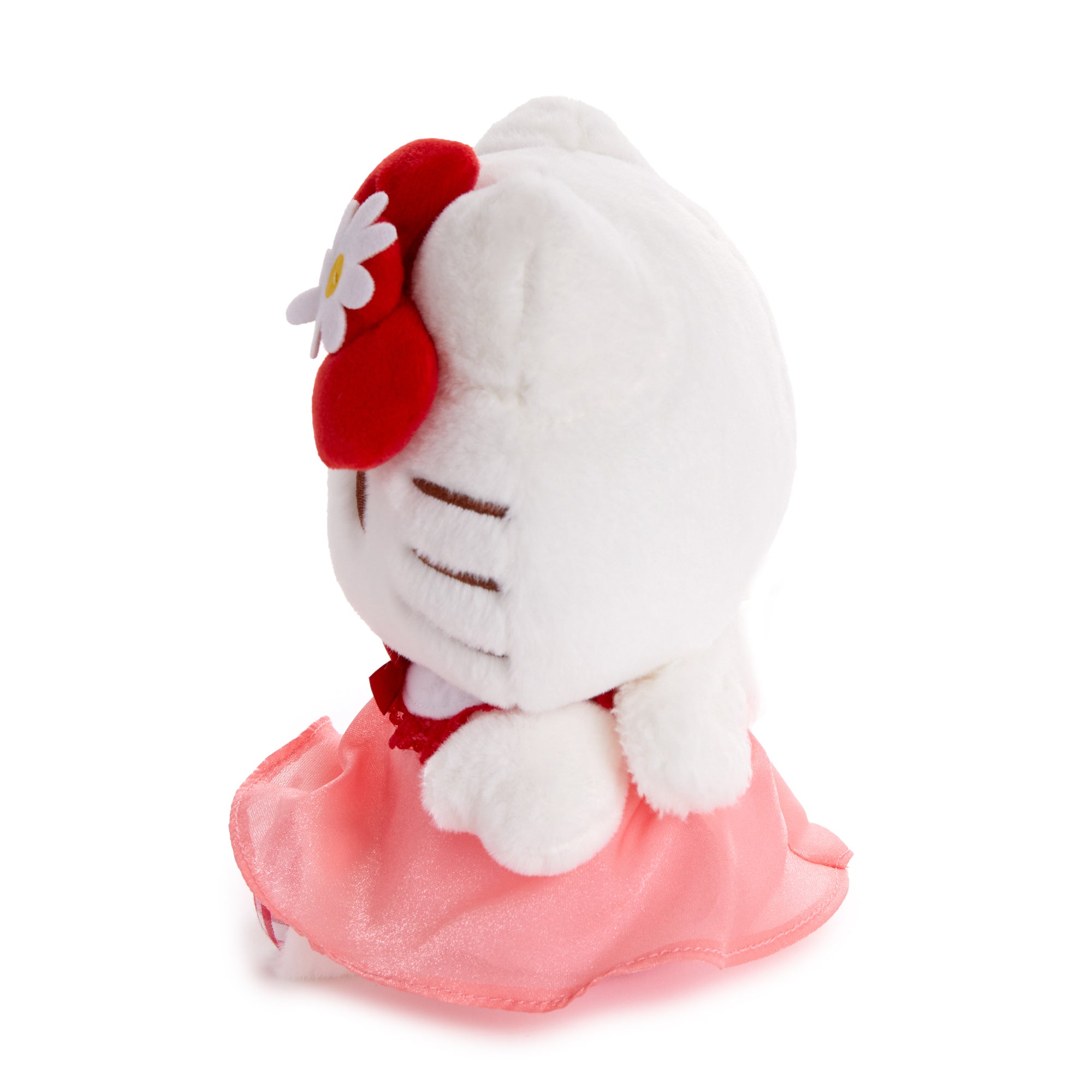 Close-up of embroidered details on the Hello Kitty plush toy