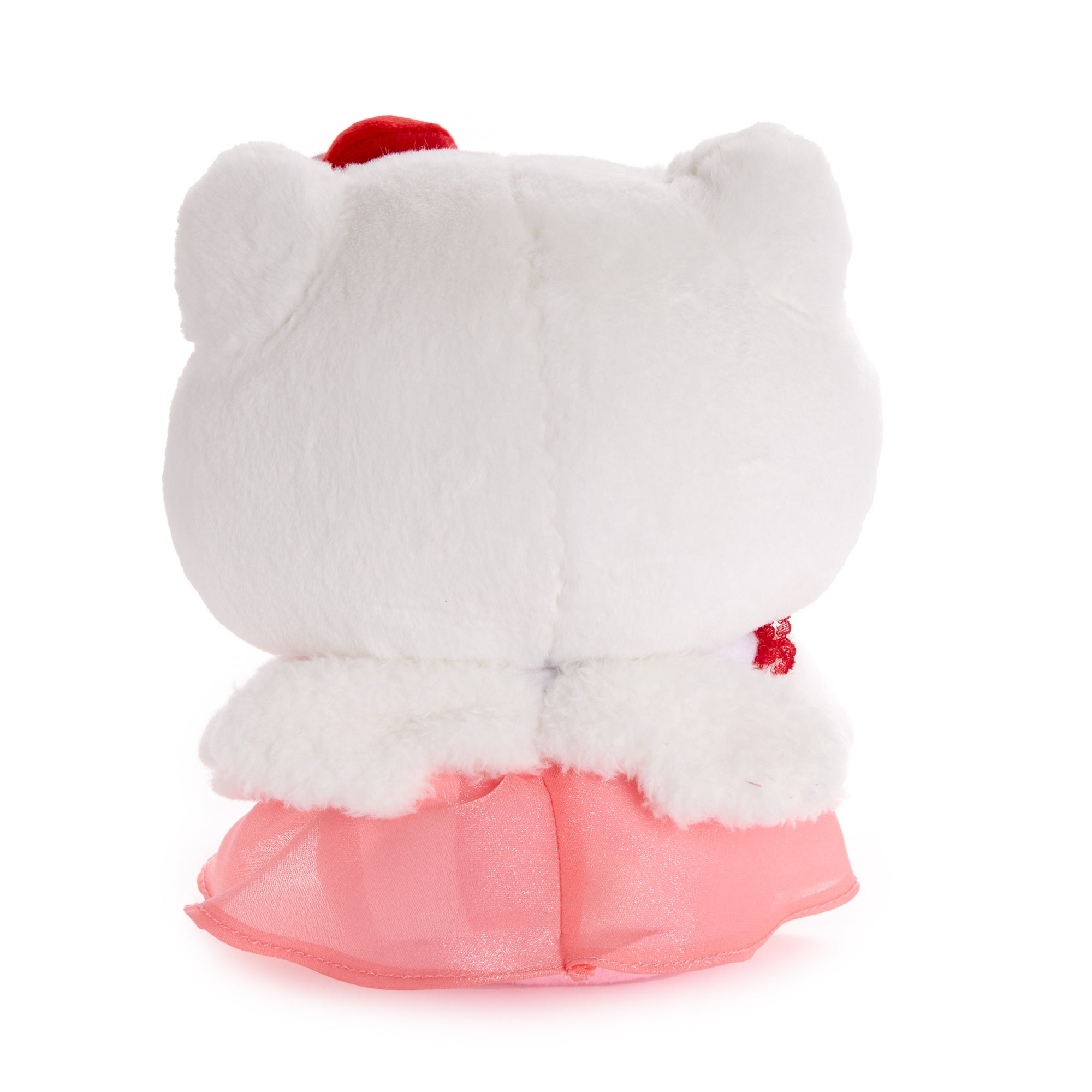 Close-up of embroidered details on the Hello Kitty plush toy