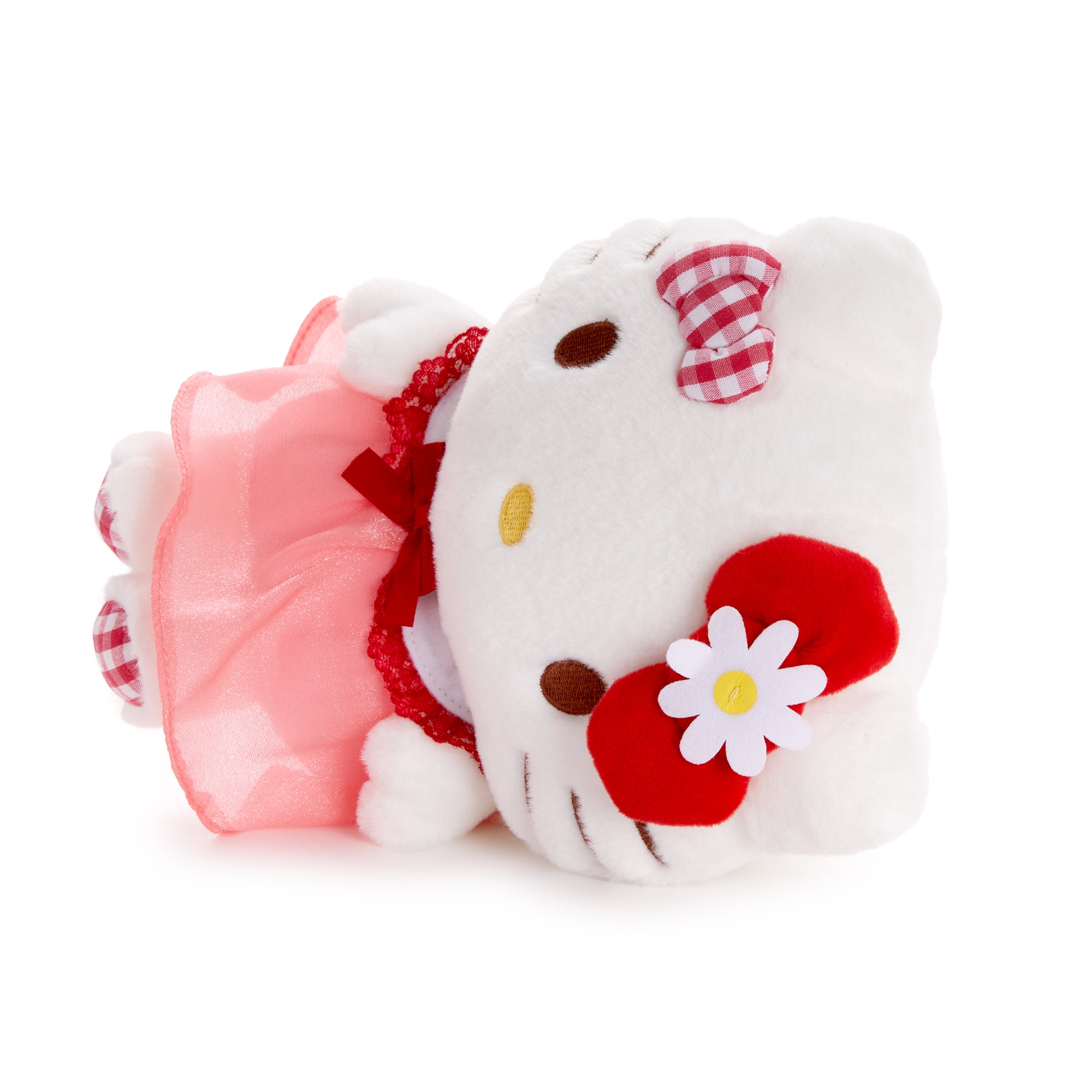 Front view of Hello Kitty 8-inch plush with gingham dress and wings