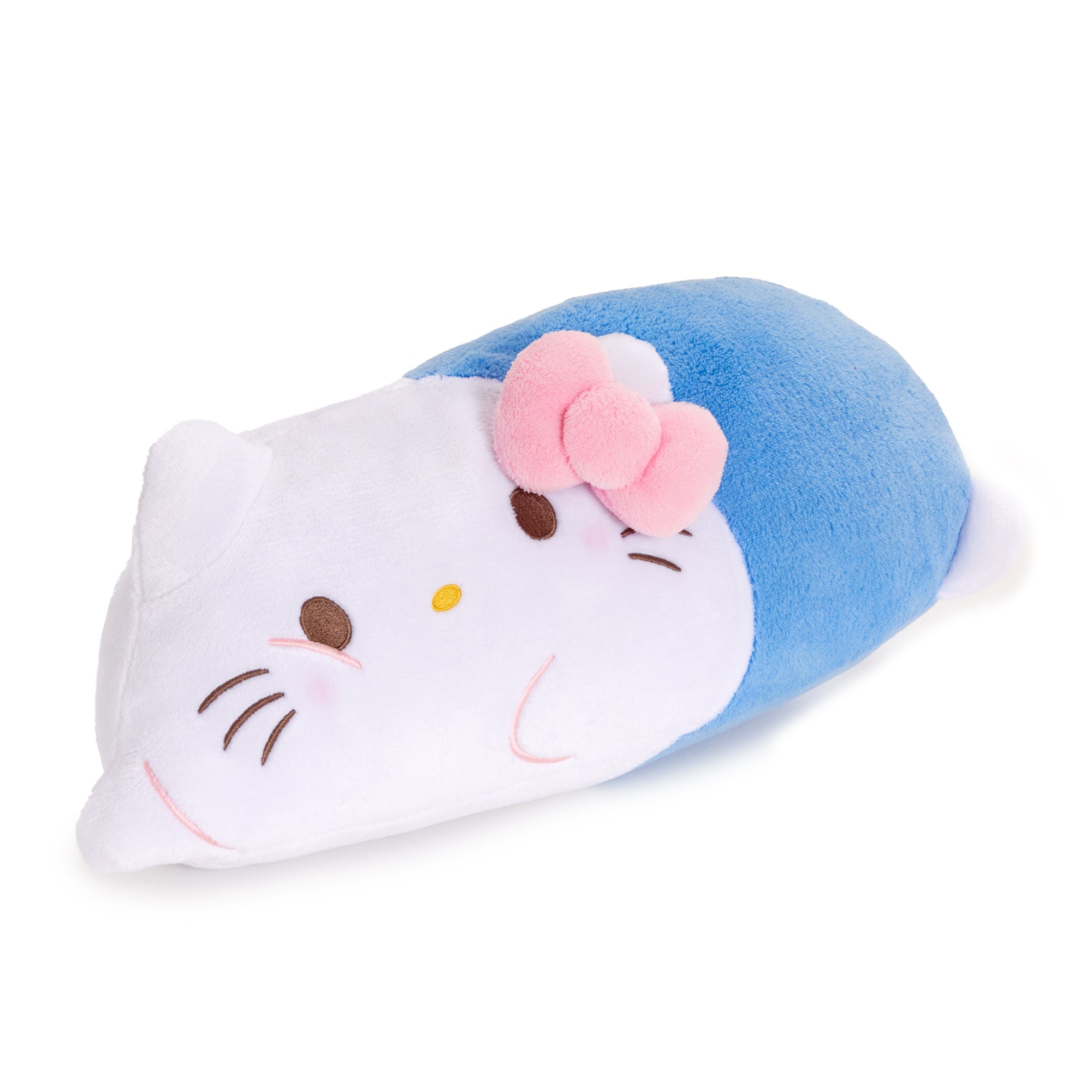 Small dog curled up on pillow pets cat in sunny living room