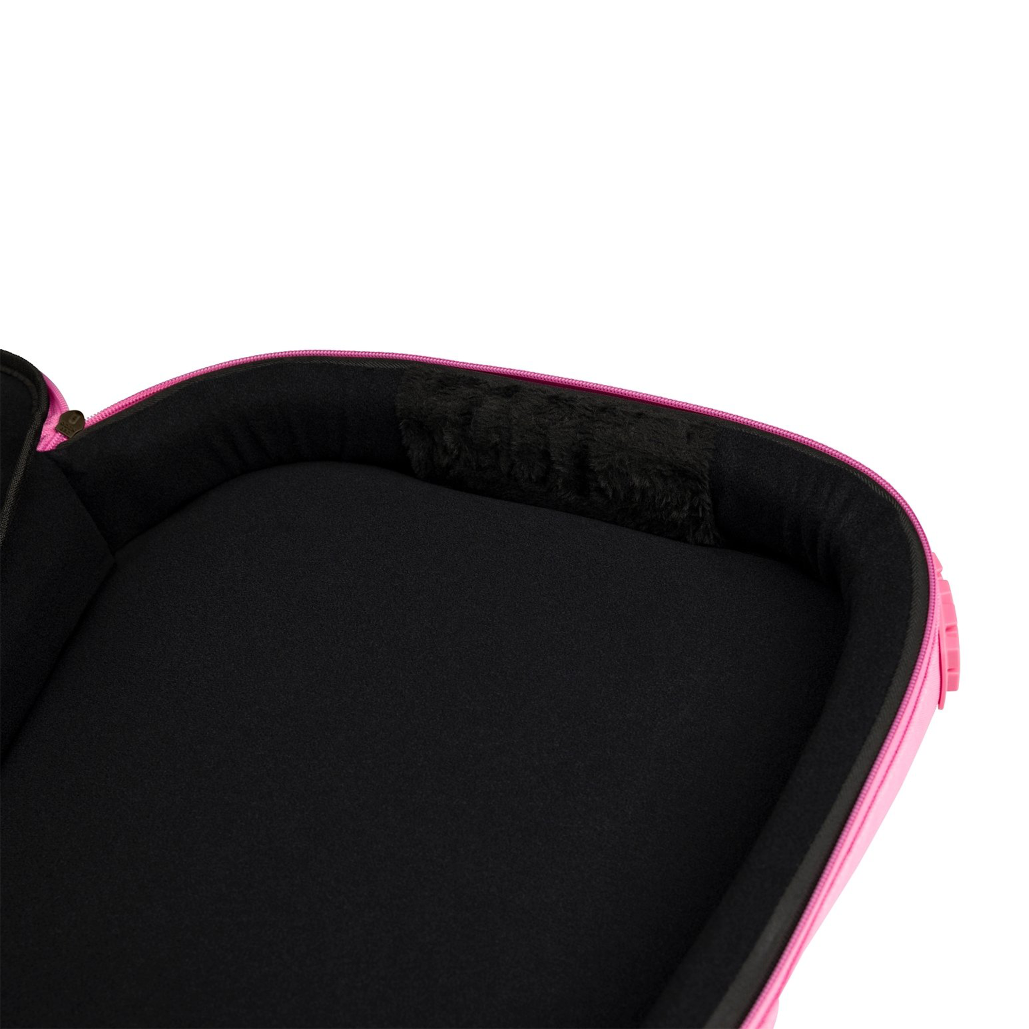 Front view of Hello Kitty Fender gig bag showcasing pink design and exterior pocket