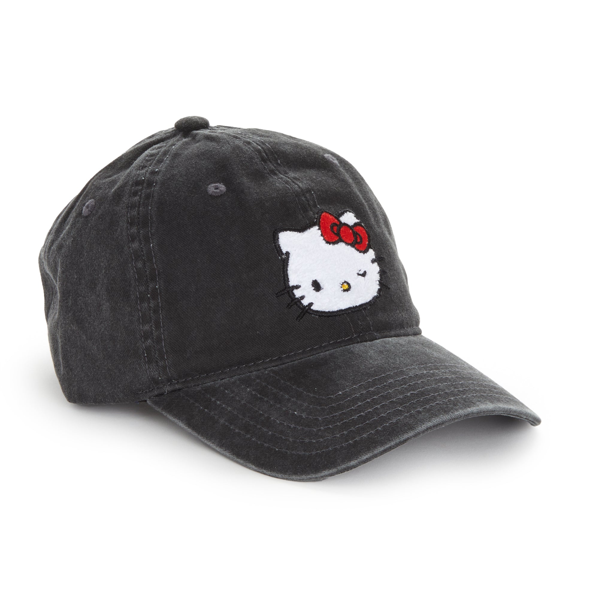Back angle showing adjustable strap closure on cute embroidered Hello Kitty cap
