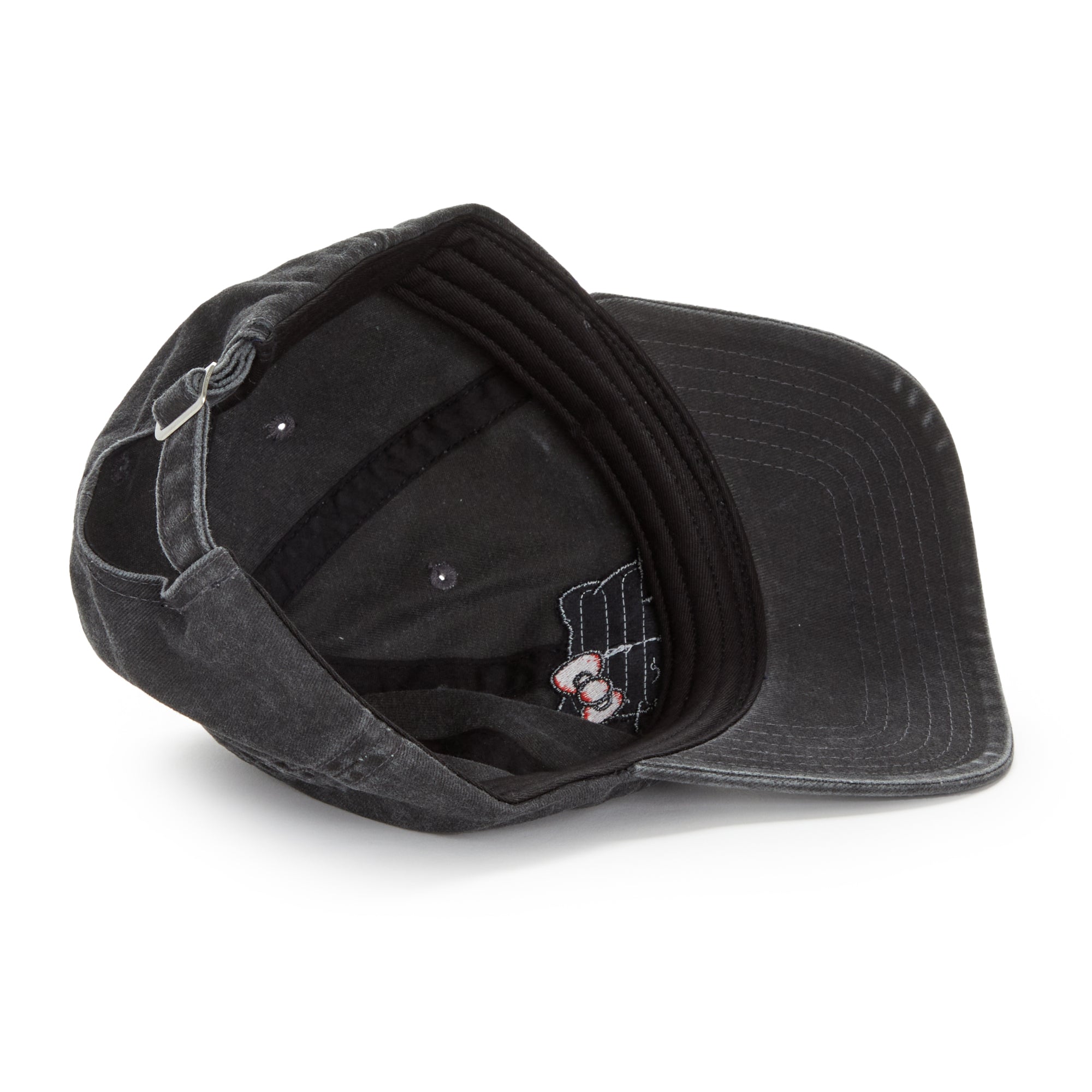 Back angle showing adjustable strap closure on cute embroidered Hello Kitty cap
