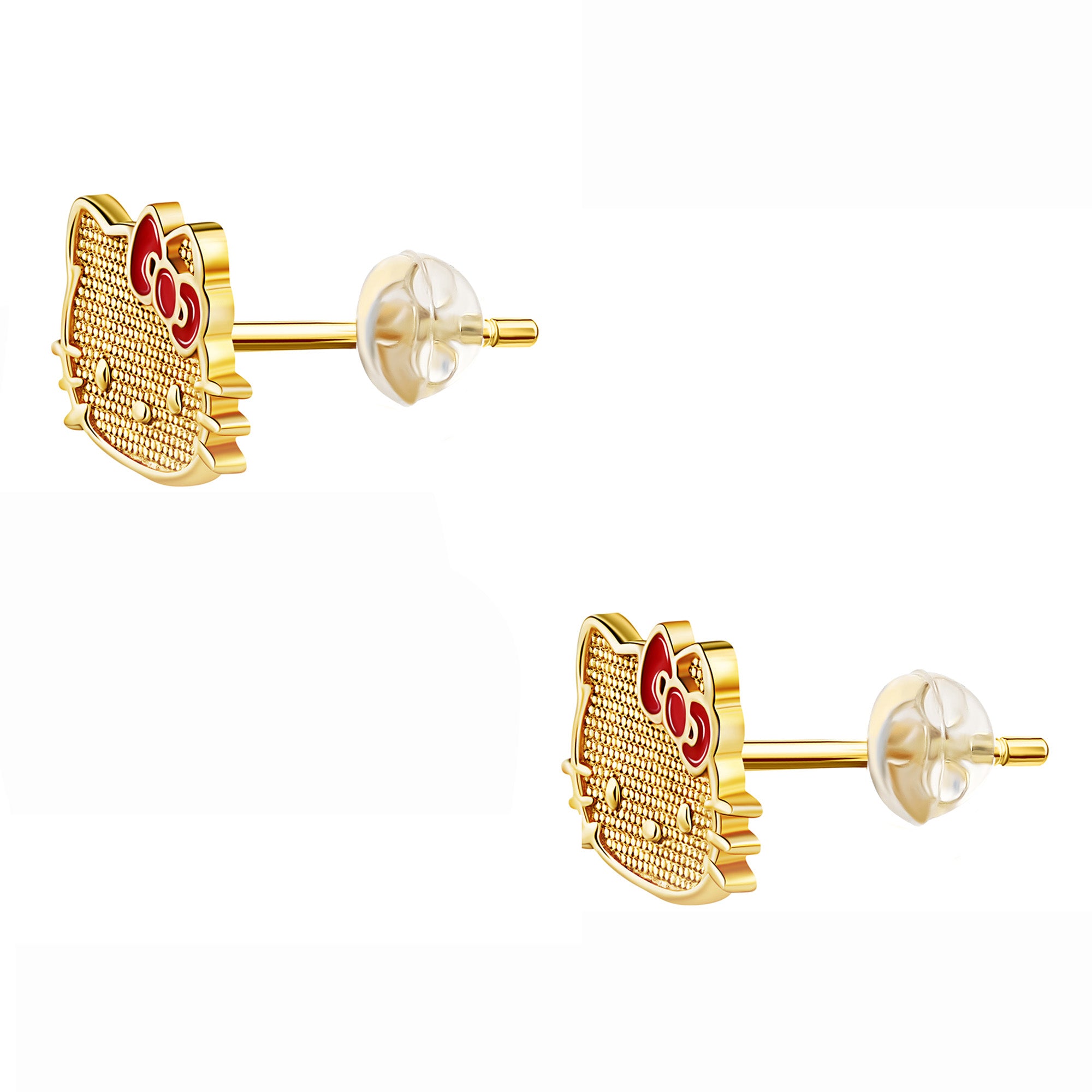 Hello Kitty flat back stud earrings worn for a subtle layered look