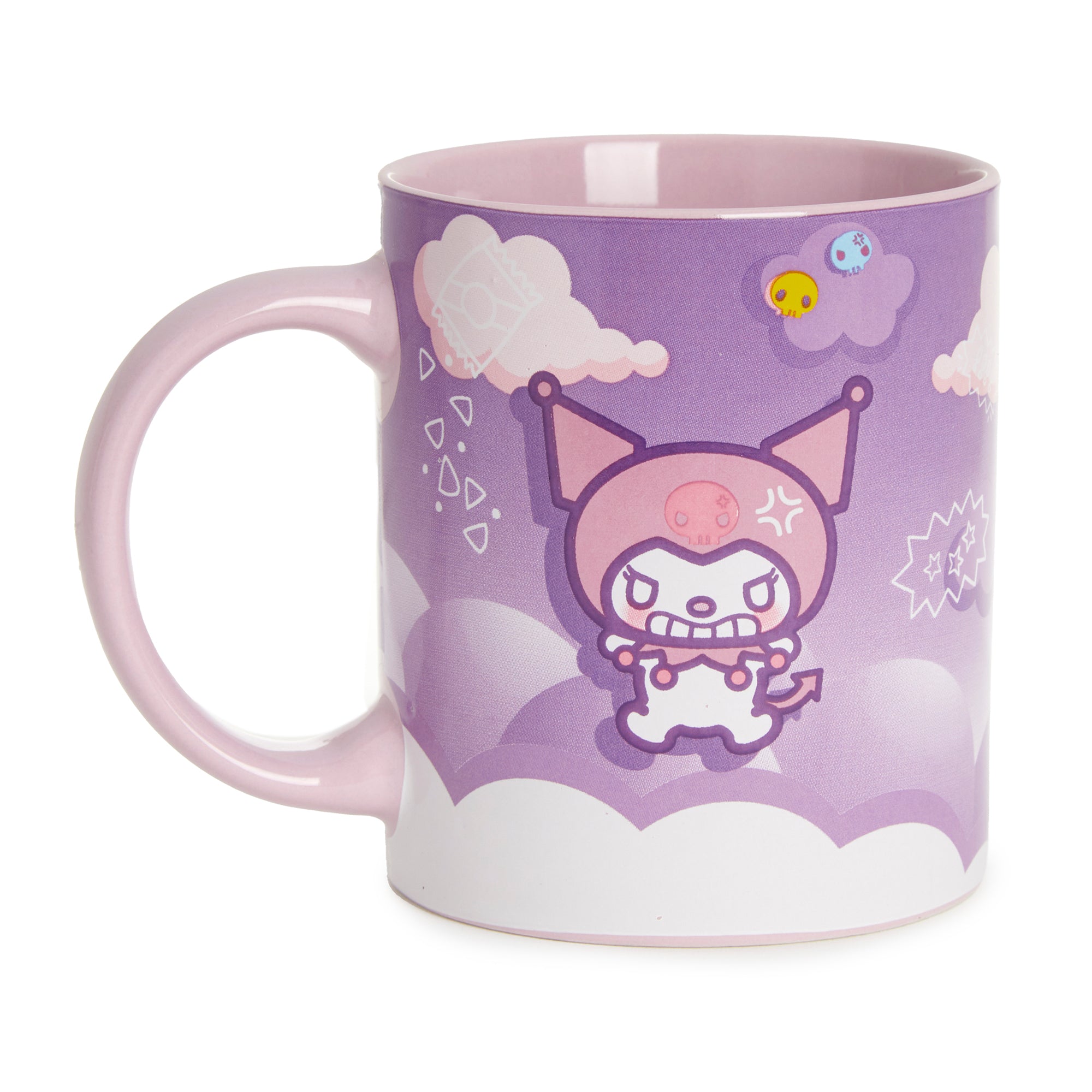 Kuromi Coffee Mug Warmer Set with a cup of coffee on a office desk