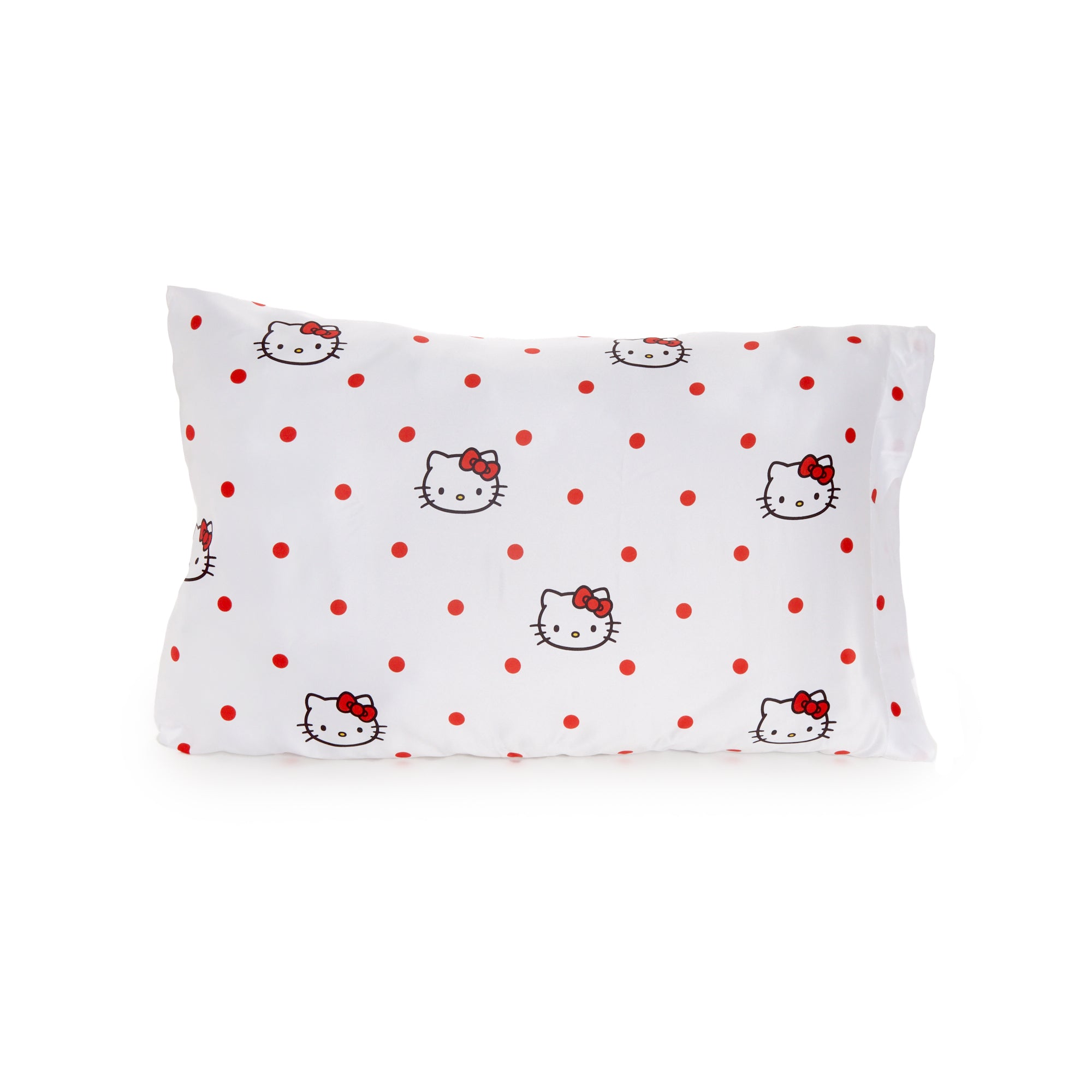 Hello Kitty satin pillowcase on a bed, highlighting its soft and lustrous texture