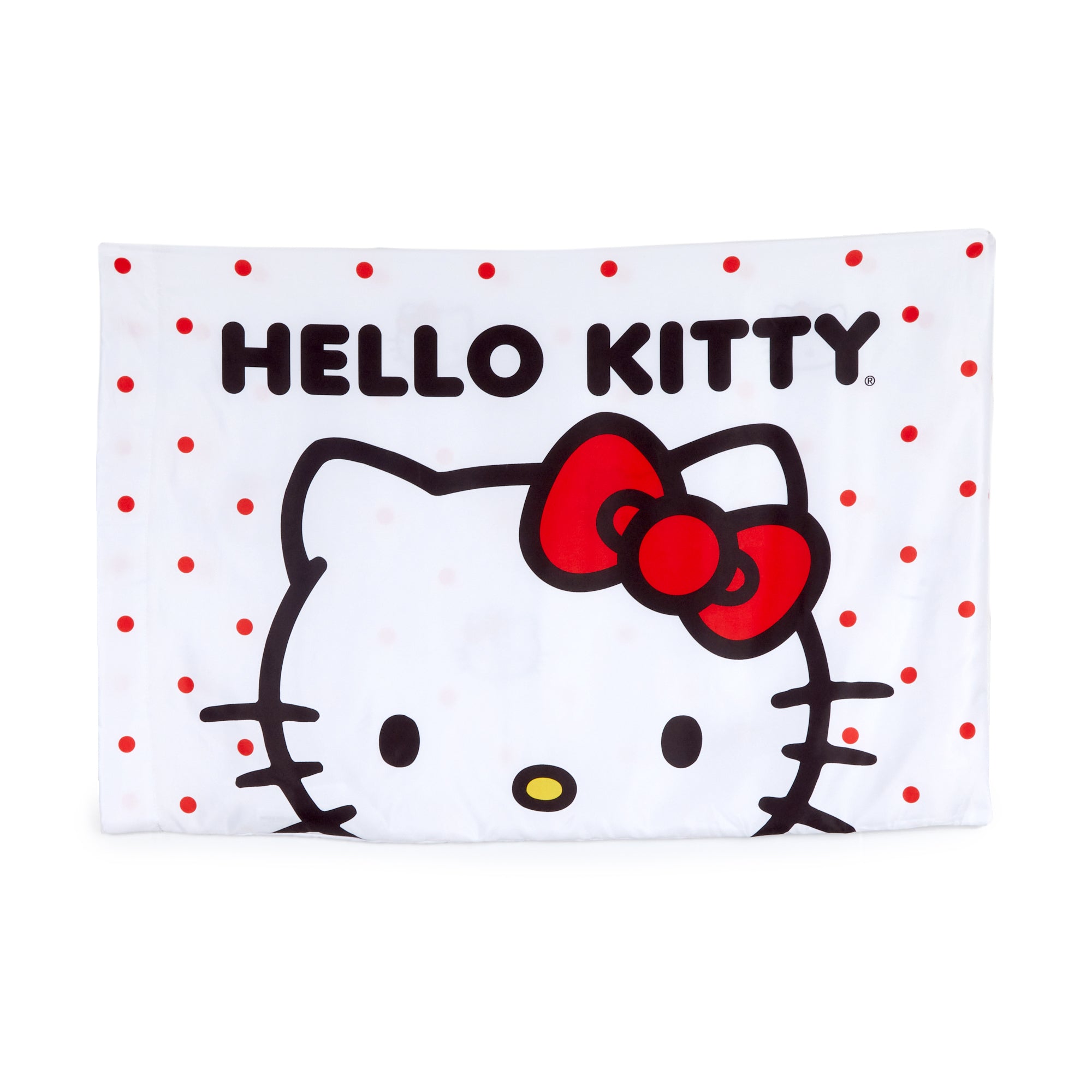Hello Kitty satin pillowcase on a bed, highlighting its soft and lustrous texture