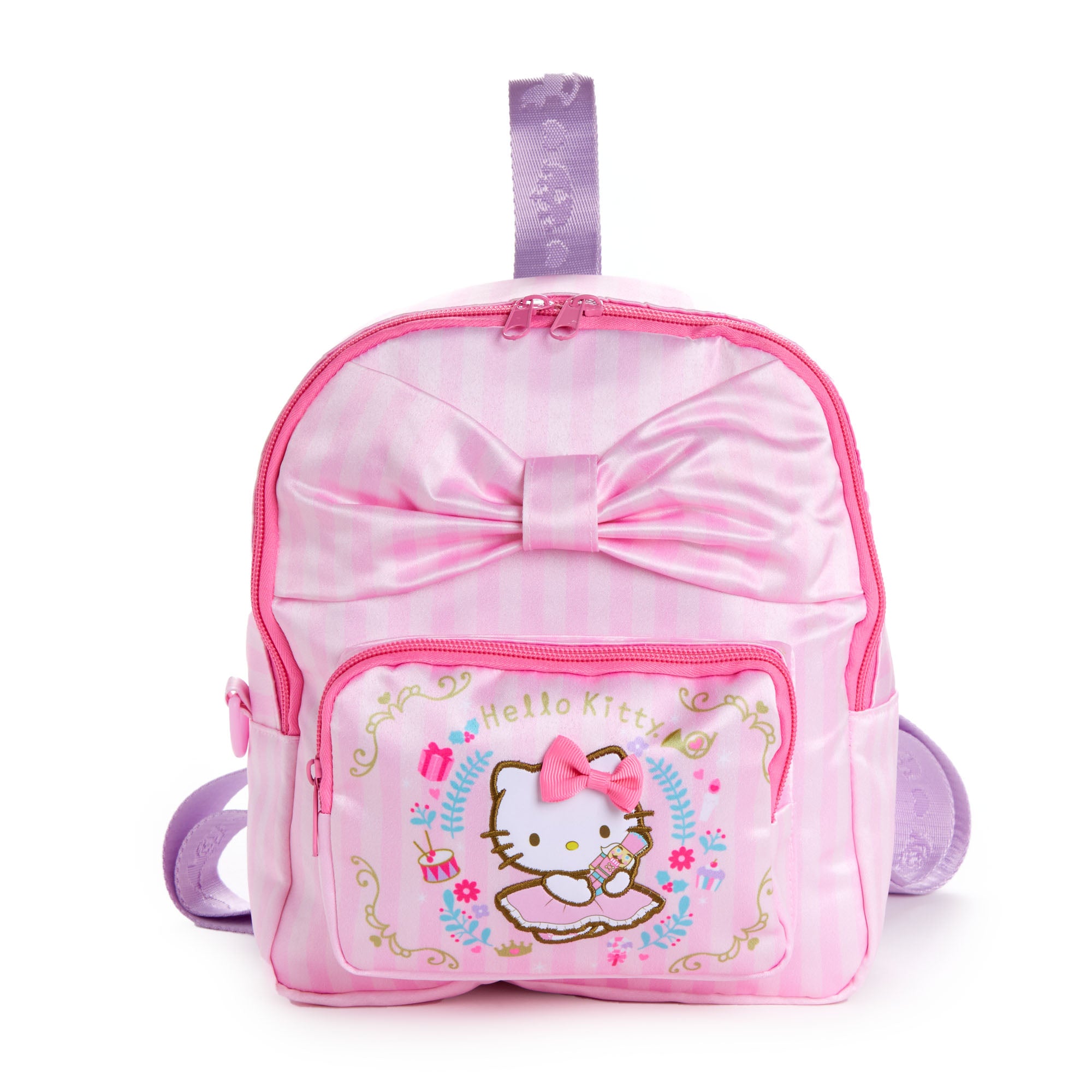 Front view of Hello Kitty Nutcracker Mini Backpack showcasing the festive design.