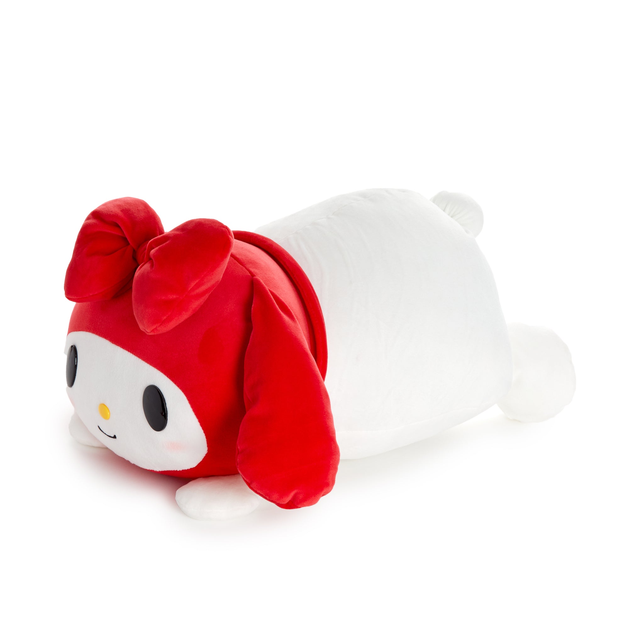 My Melody kawaii plush toy displayed on a cozy bed