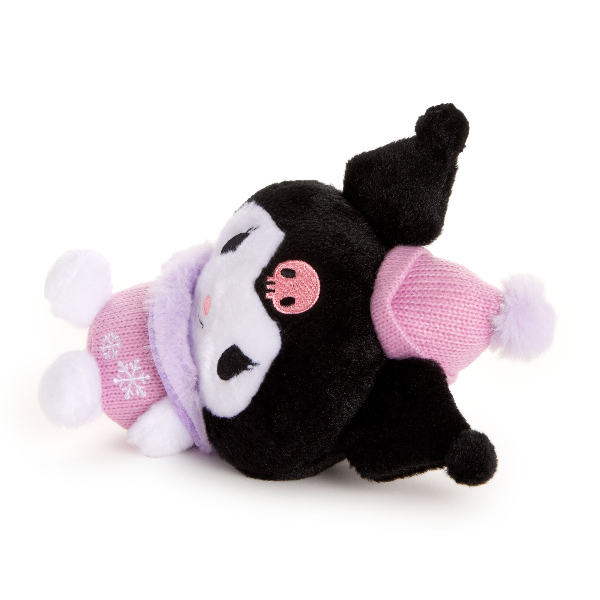 Frosty Flurries Kuromi plushie in a cozy knit outfit, ideal for winter.
