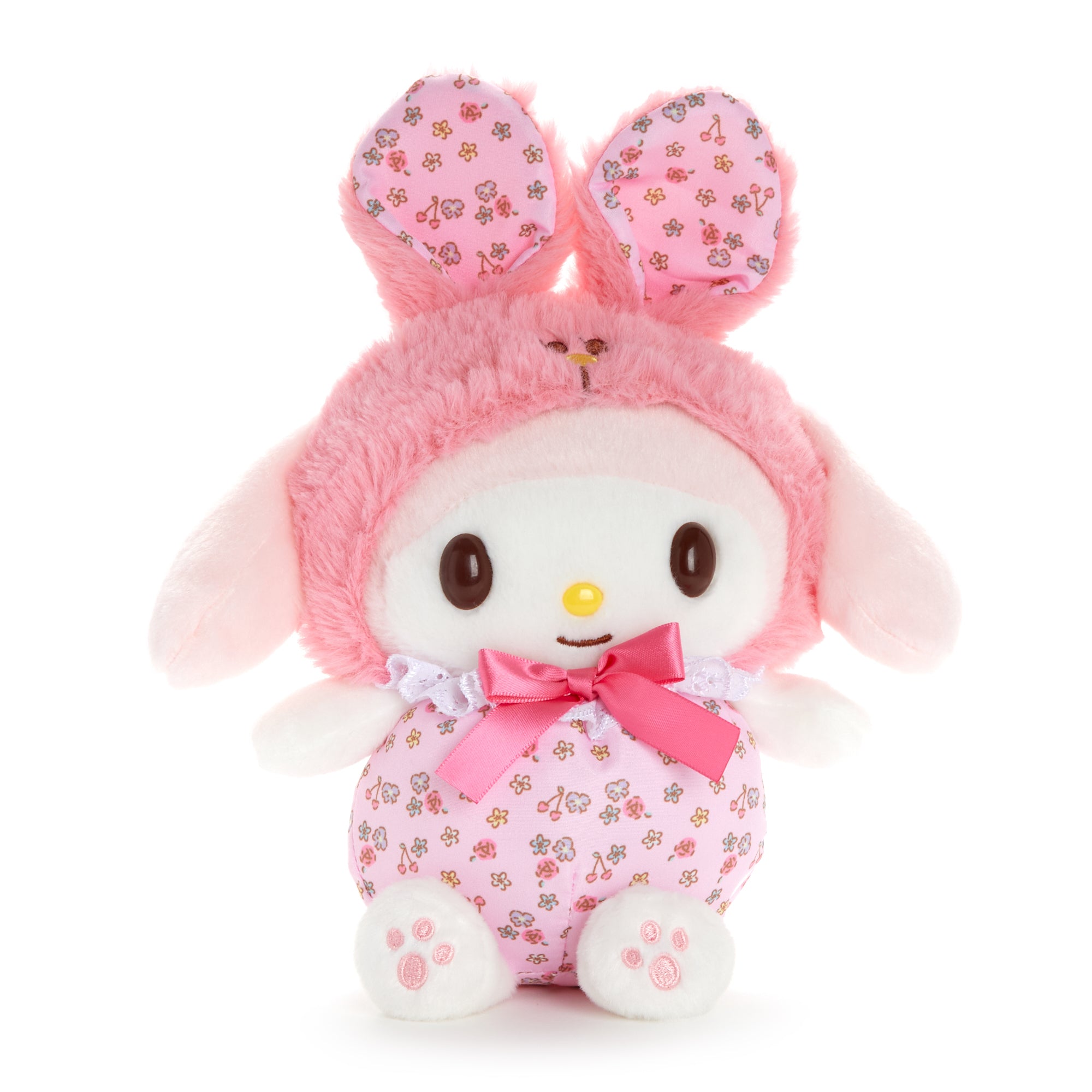 My Melody plush toy with daisy accents, displayed against a pastel background