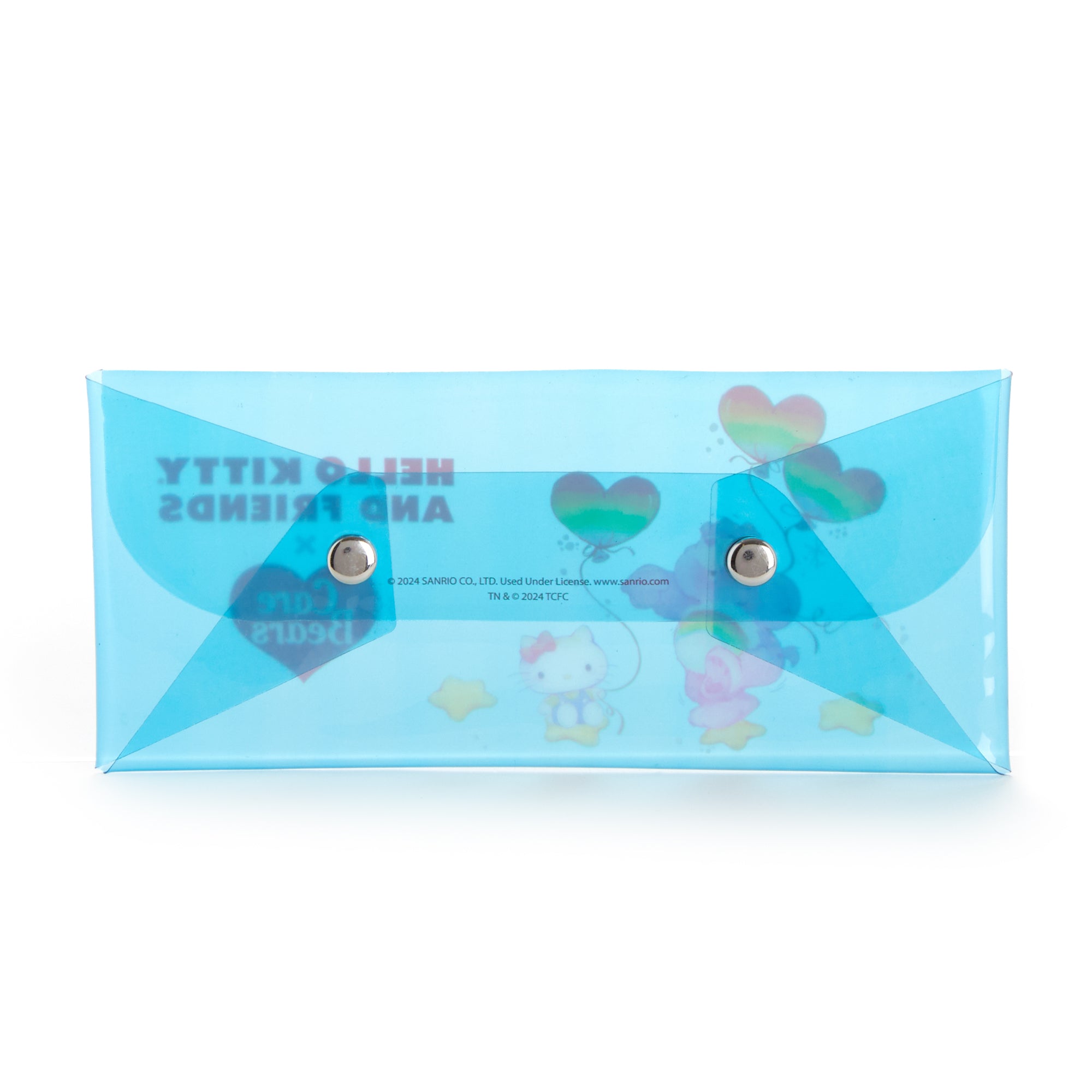Close-up of Hello Kitty pencil case with Cheer Bear design.