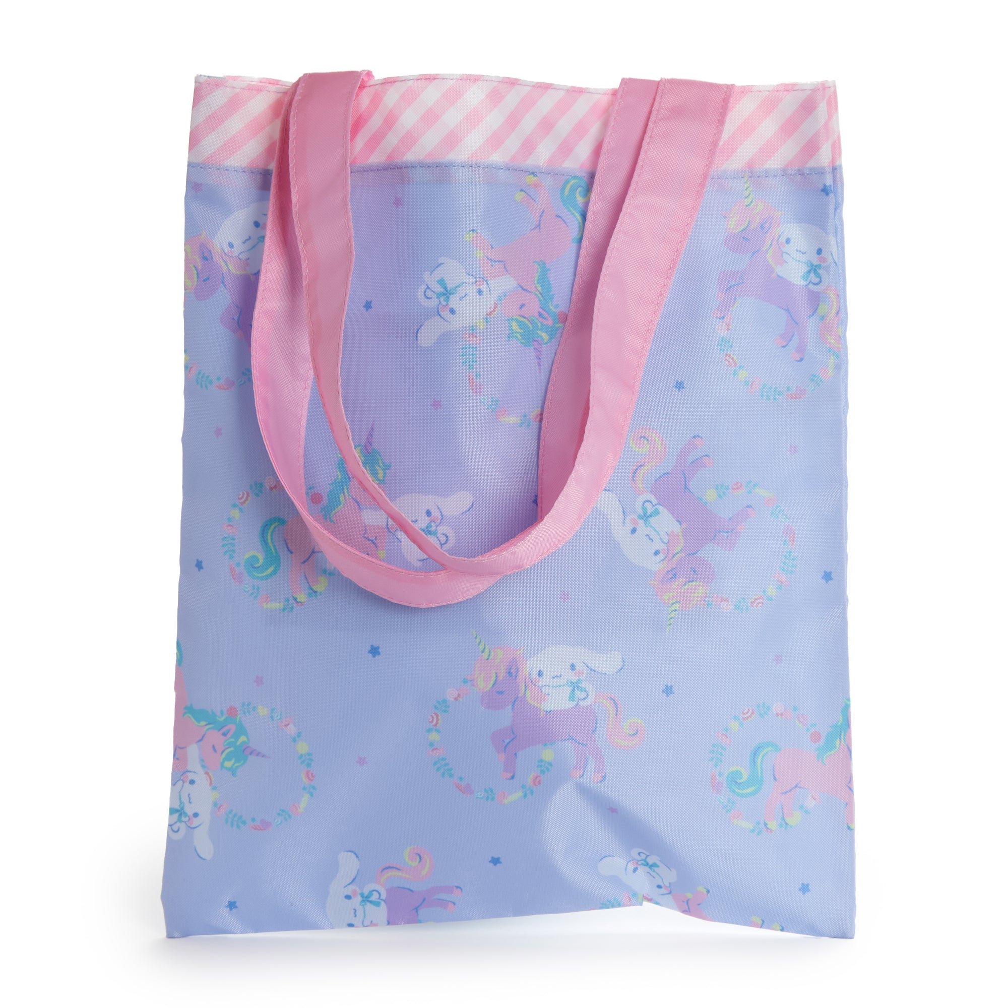 Front view of Cinnamoroll tote bag with all-over print design
