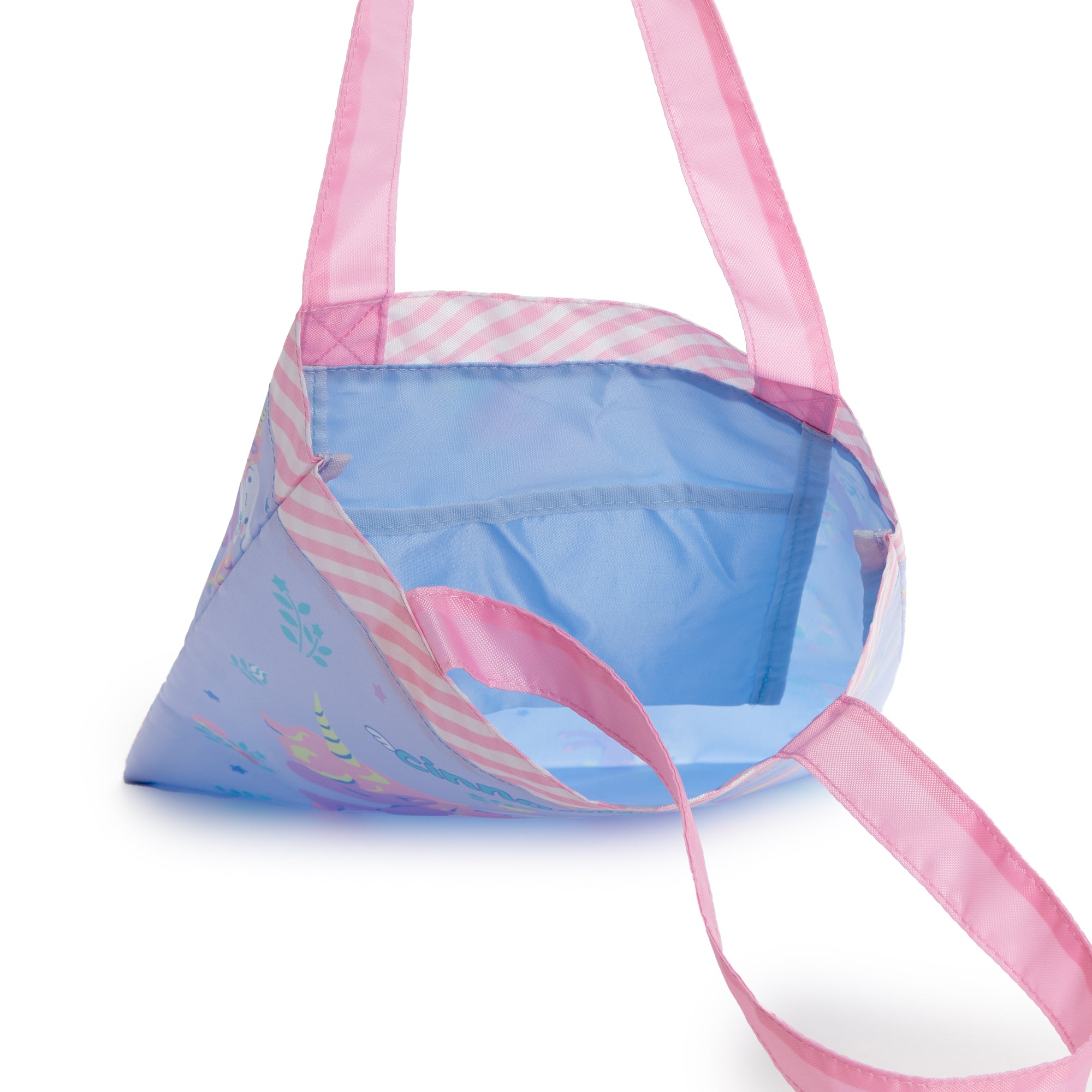 Interior of tote bag showing spacious main compartment and small pocket
