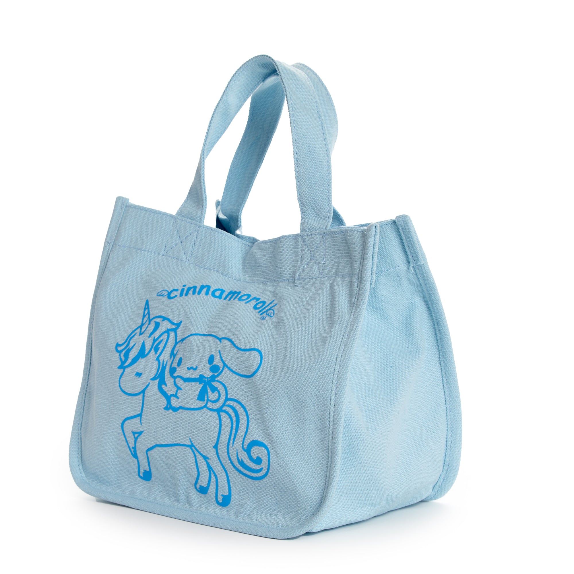 Front view of Cinnamoroll mini tote bag with character graphic