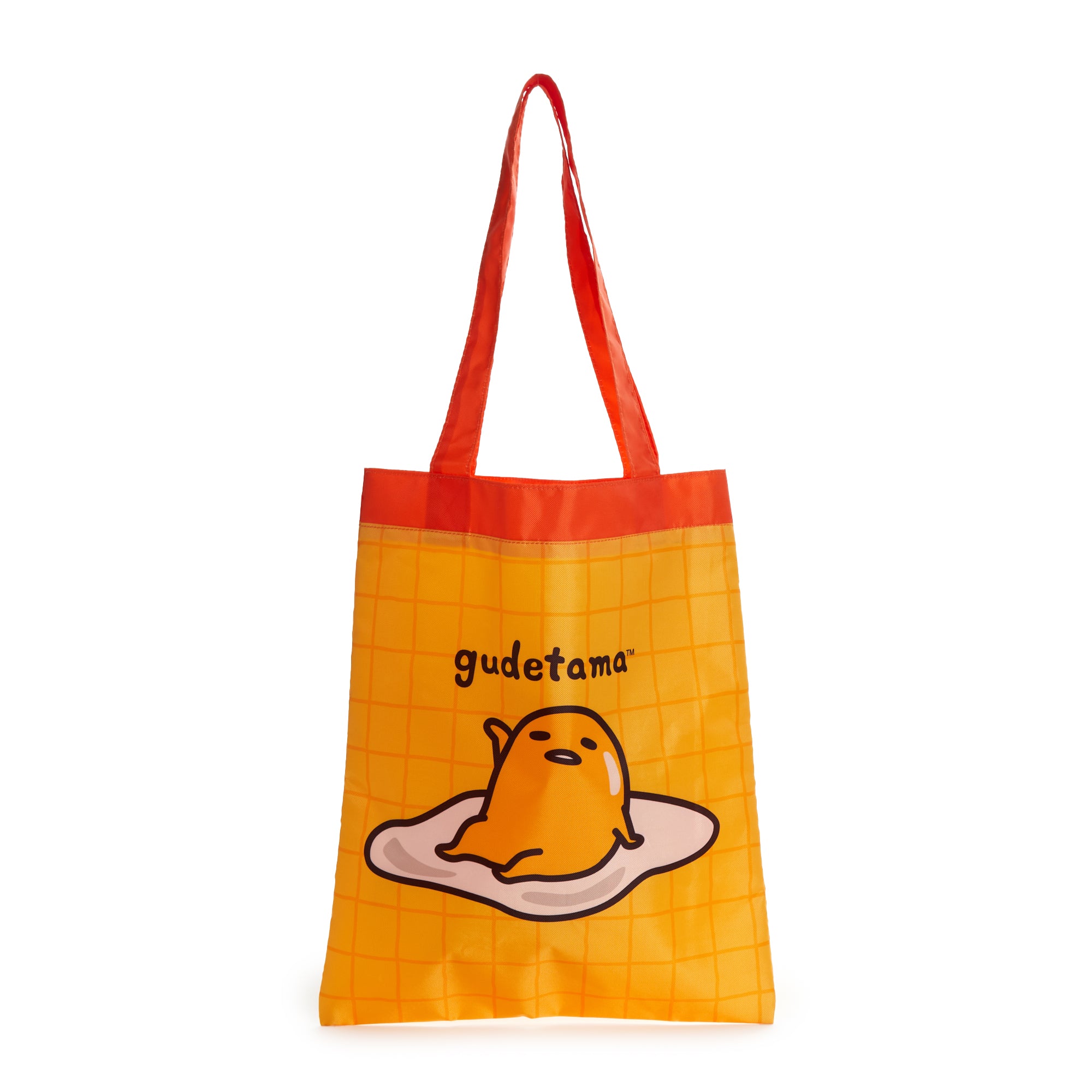 Gudetama tote bag held open, showing spacious interior pocket