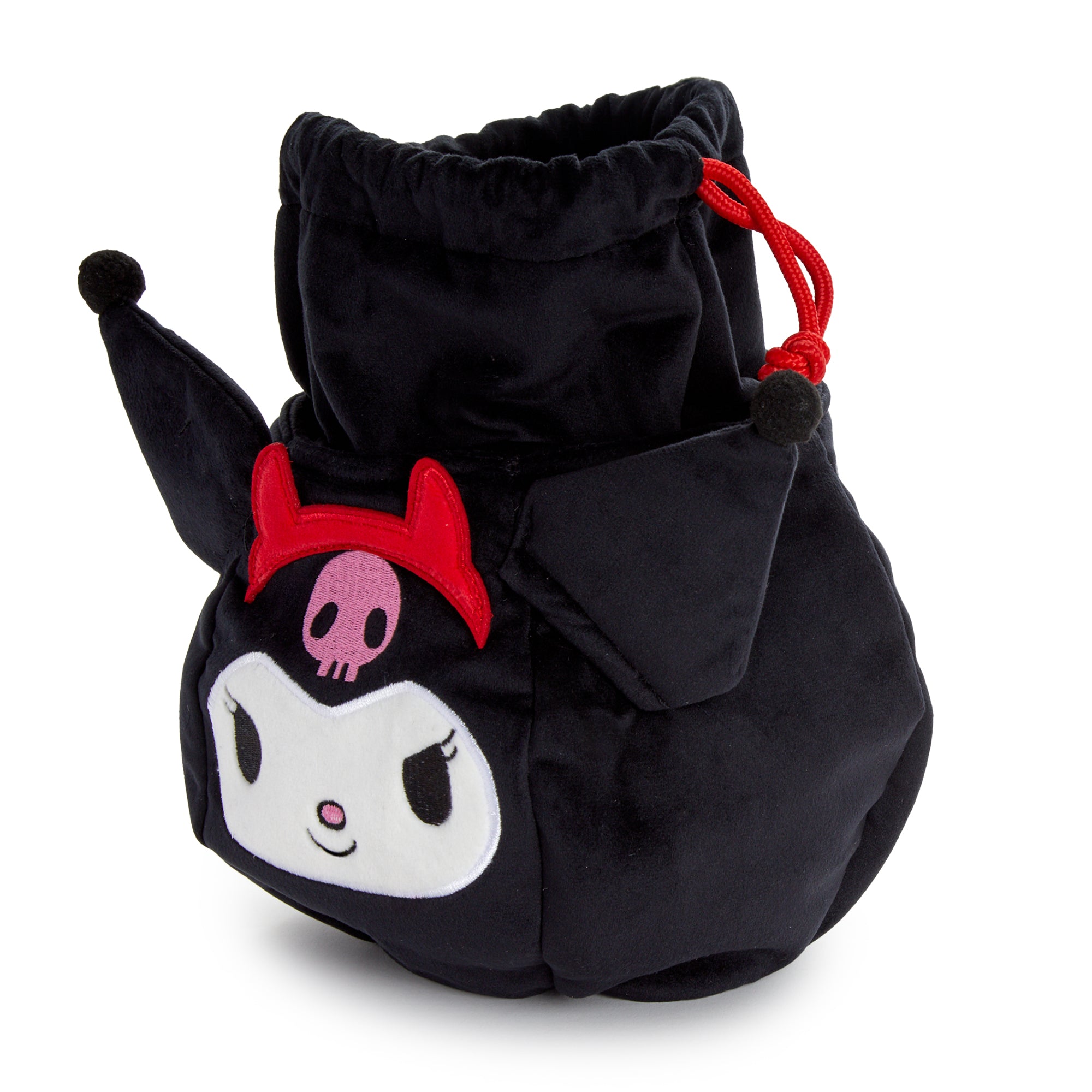 Opened Kuromi drawstring bag showing roomy interior for essentials