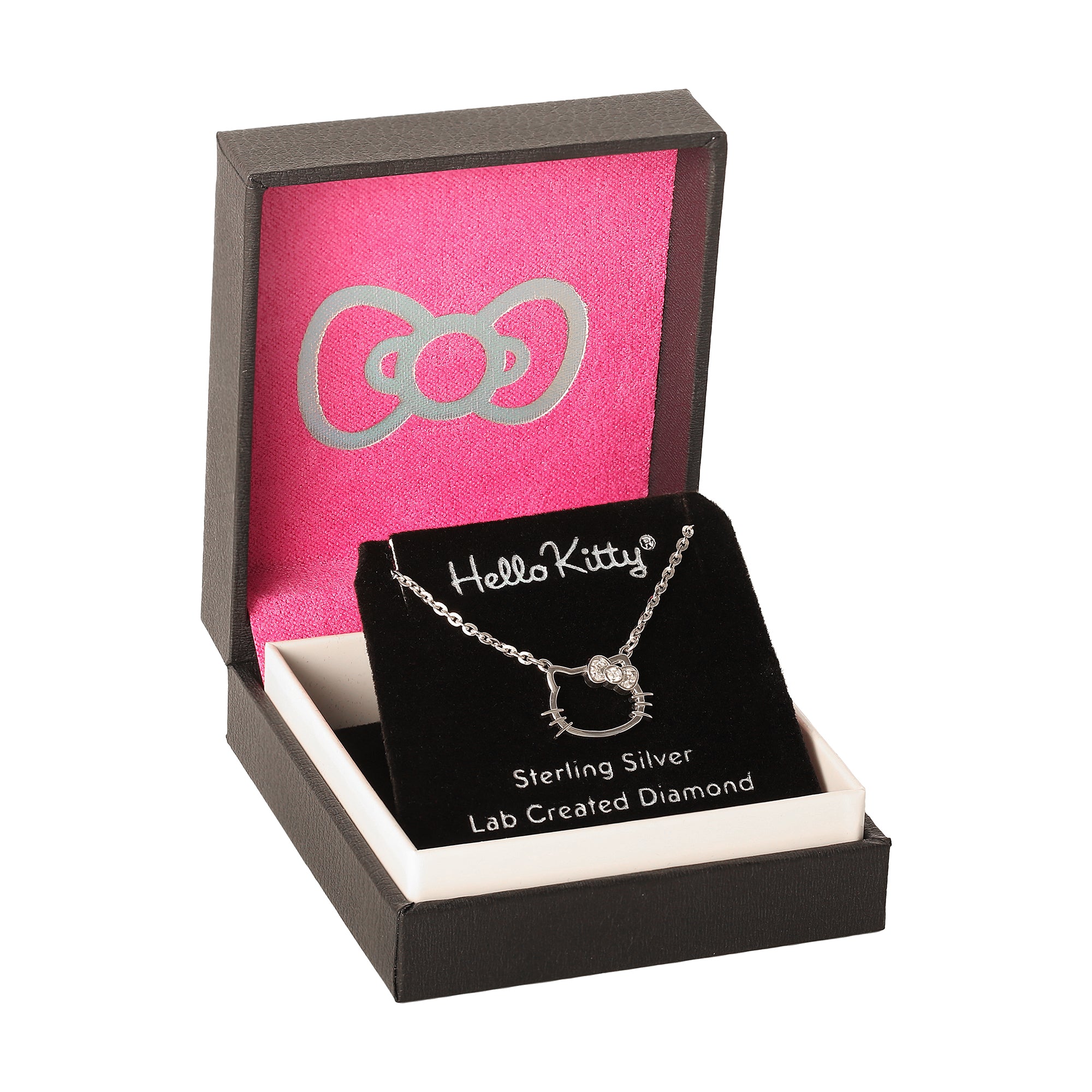 Hello Kitty diamond necklace, close-up of diamond details on the bow