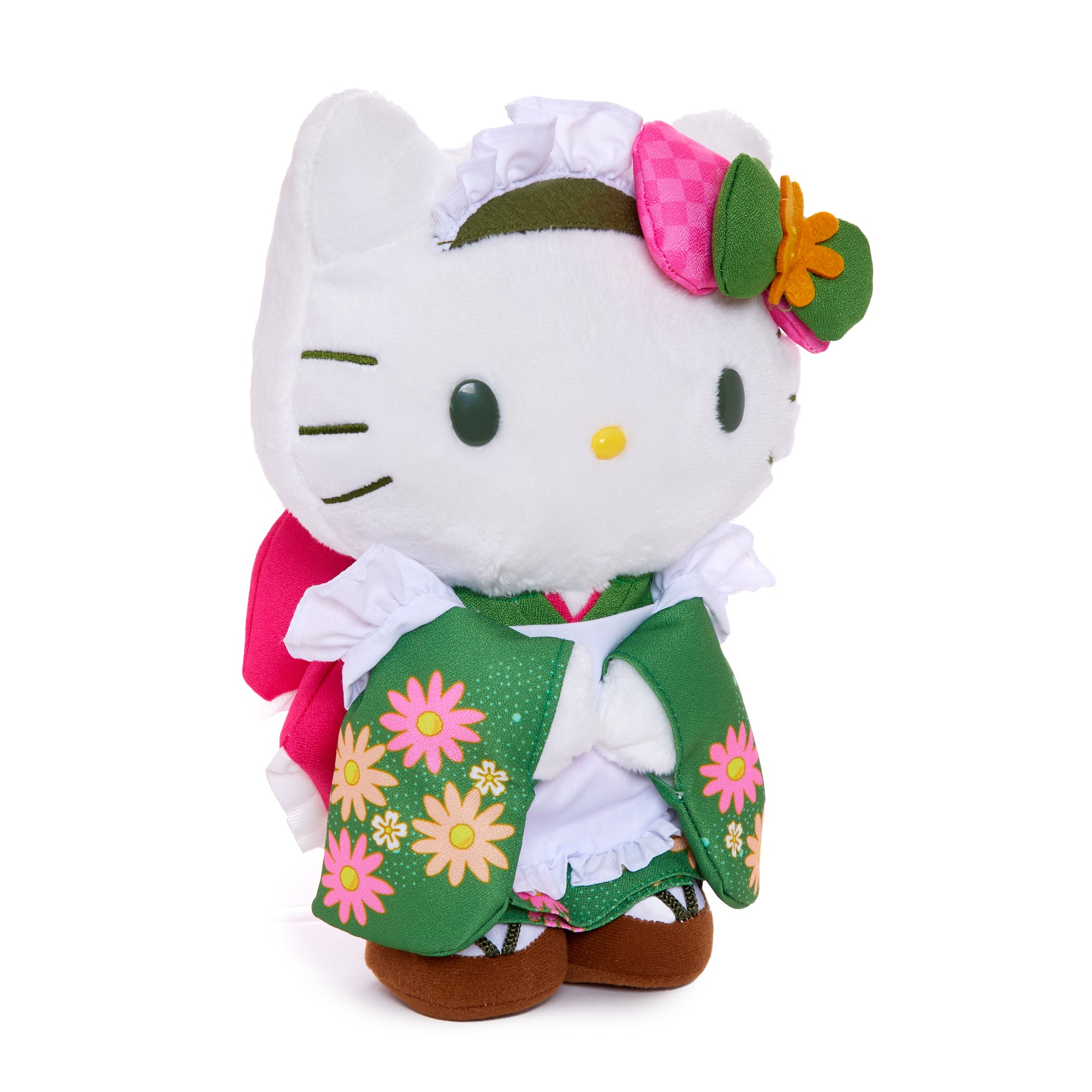 Hello Kitty 10" standing plush in matcha green kimono with floral headband and bow