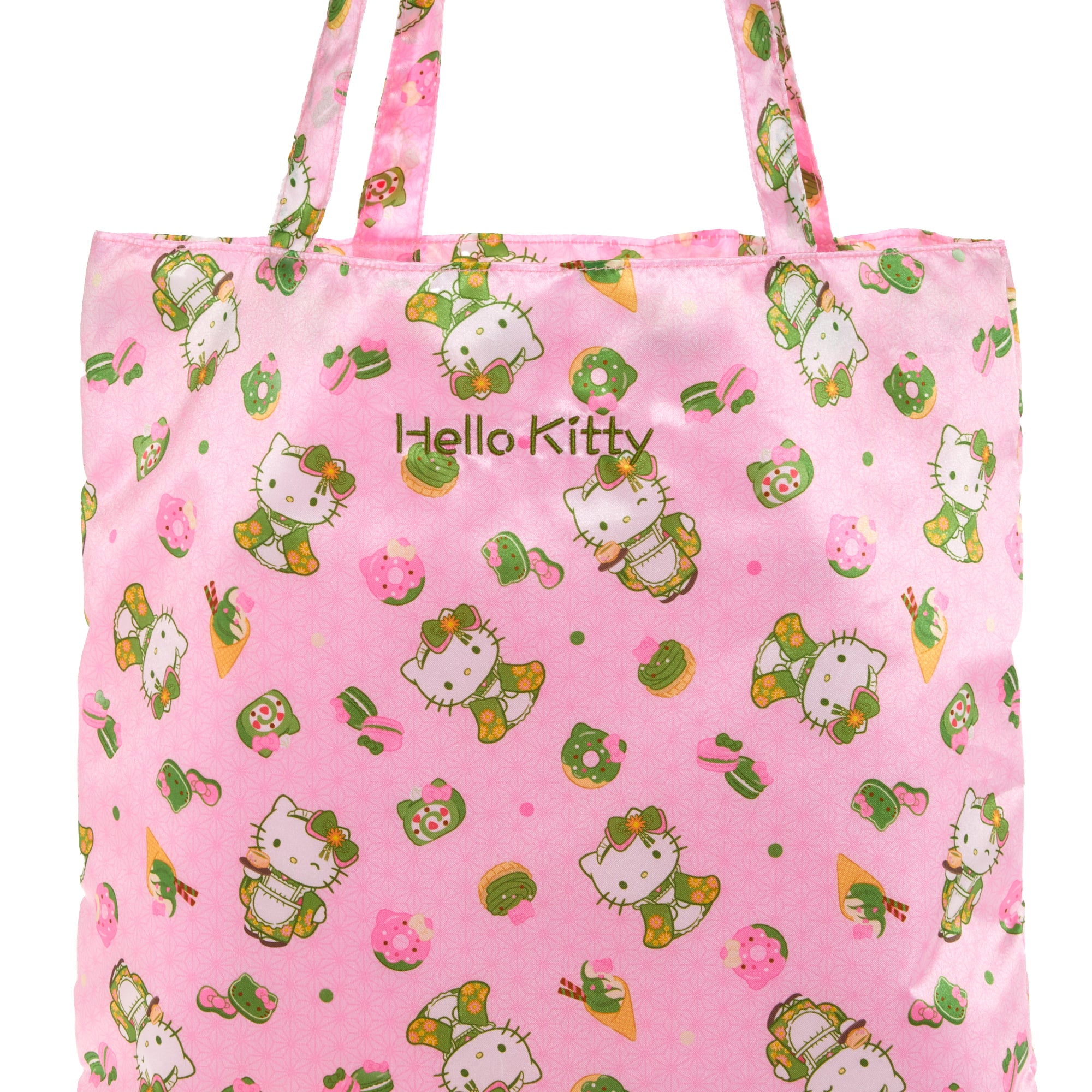 Sanrio Hello Kitty Matcha Sweets tote bag, featuring an all-over print design.