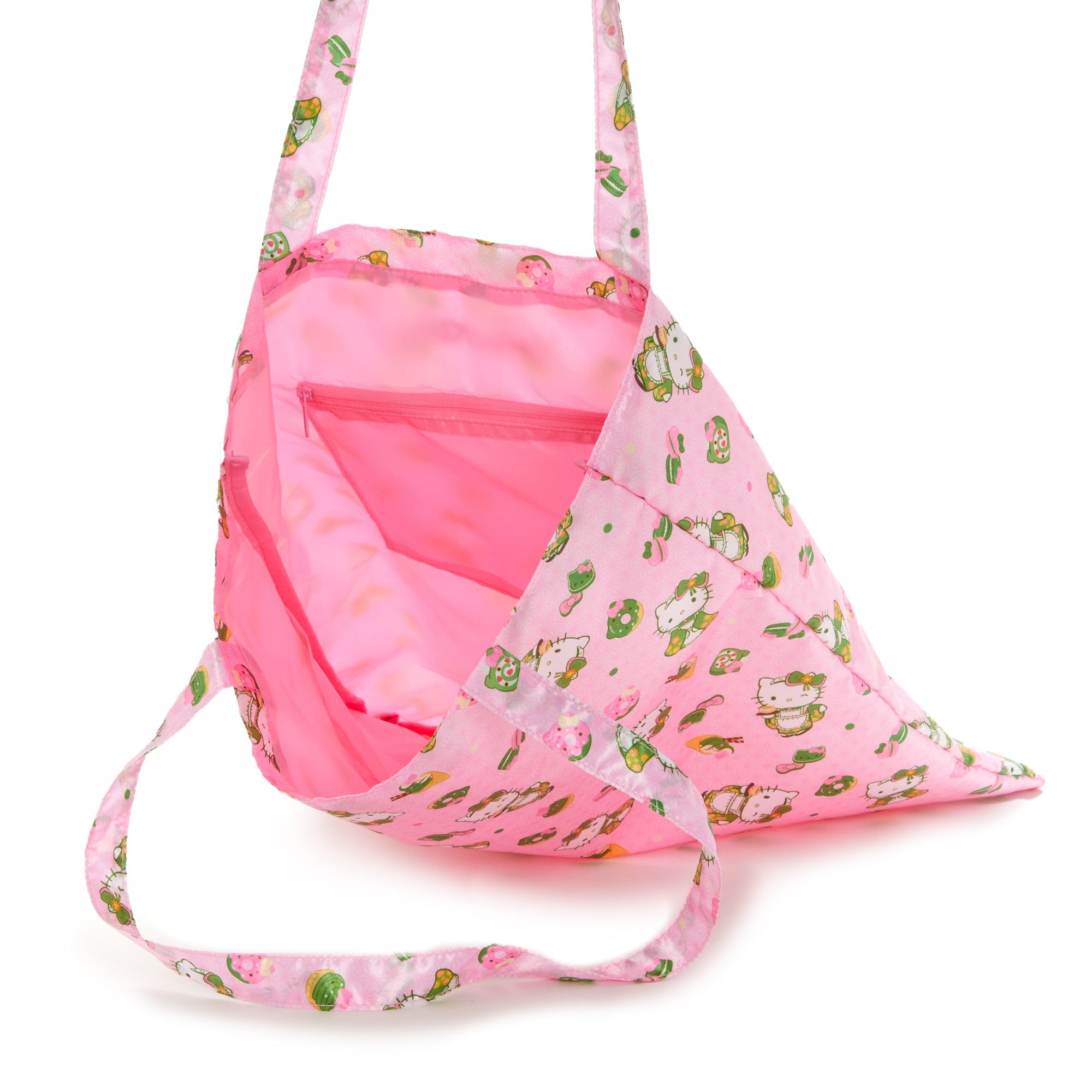 Hello Kitty tote bag with interior pockets, ideal for storing keys or small items.