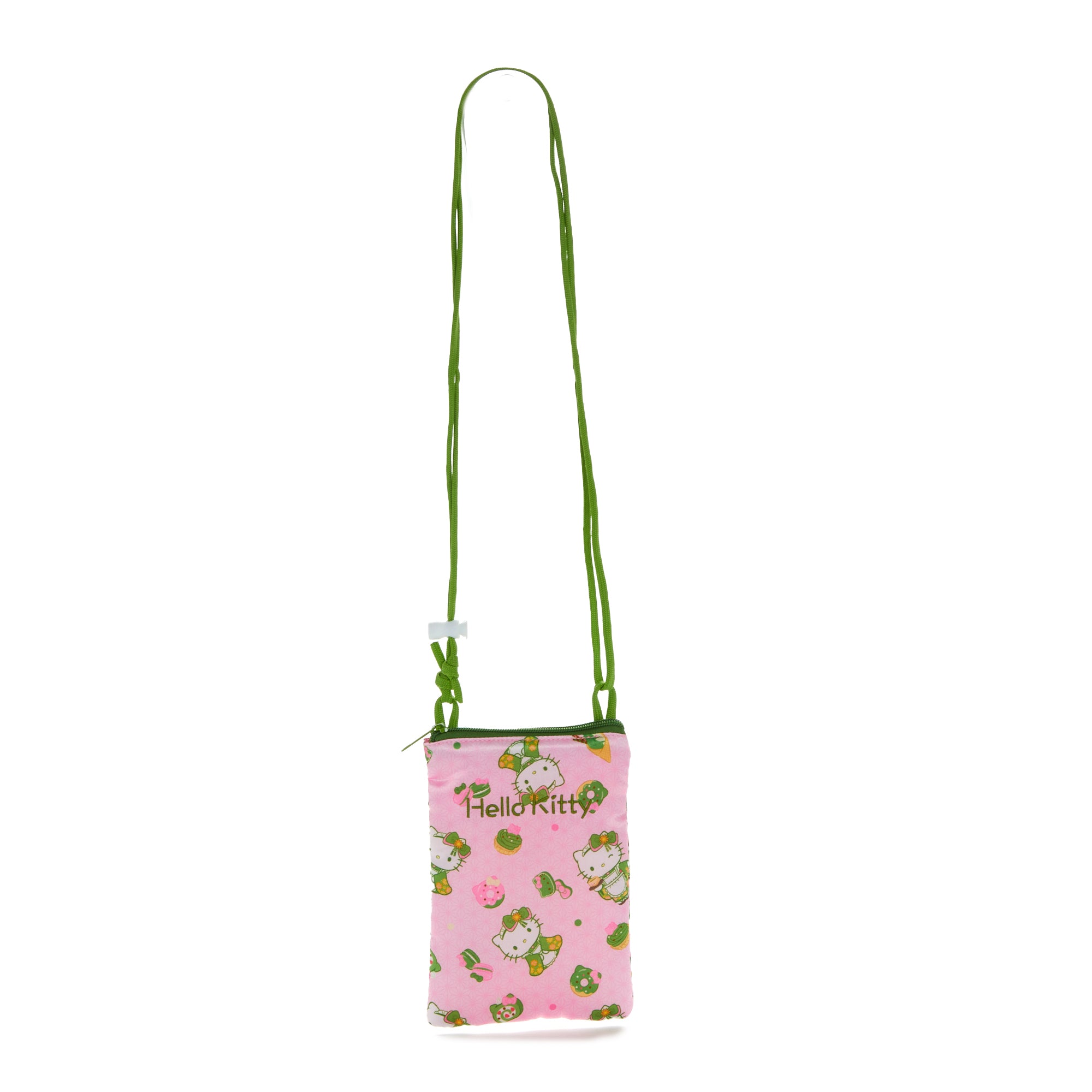 Close-up of the Hello Kitty phone bag crossbody showing floral details