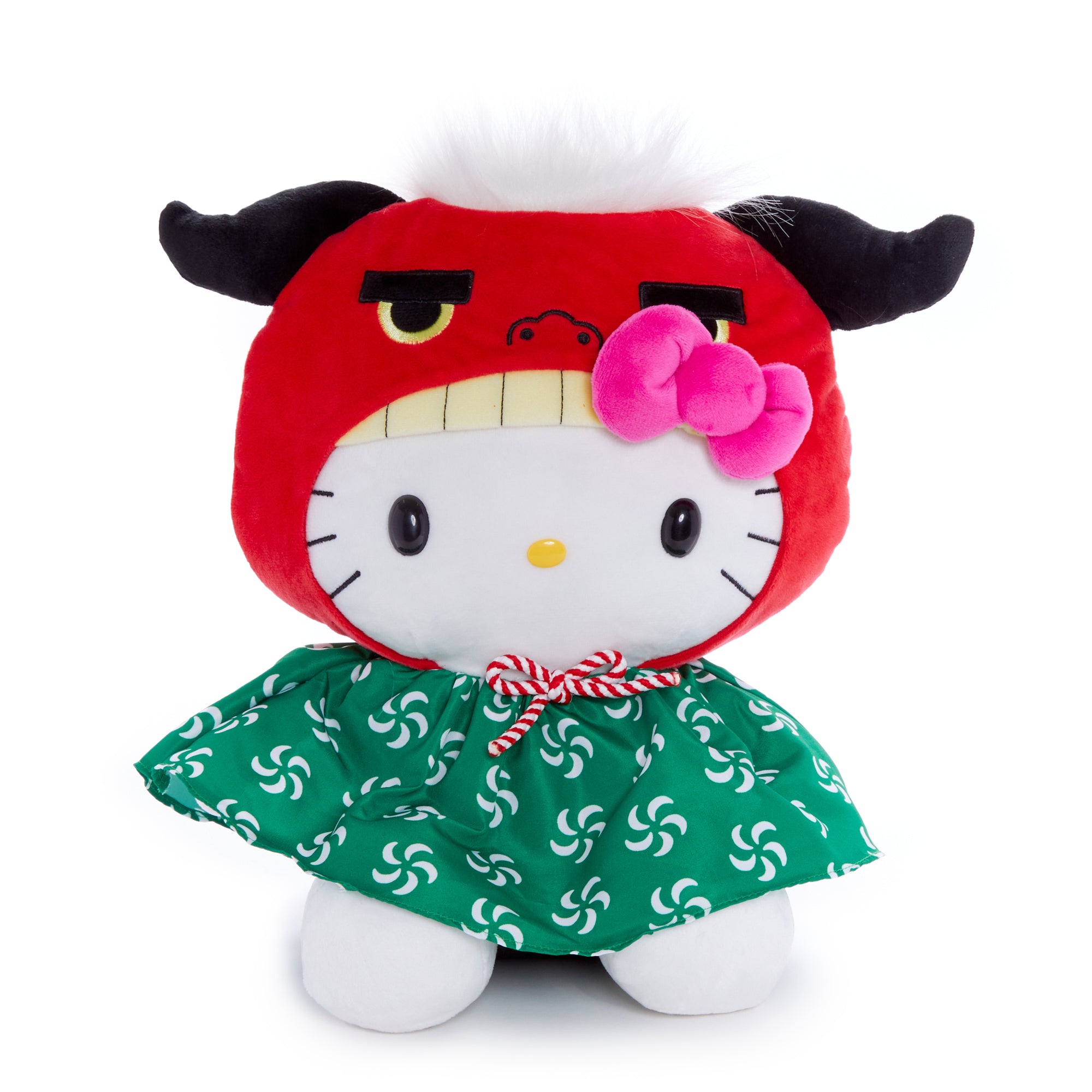Close-up of Hello Kitty Shishimai plush with embroidered details