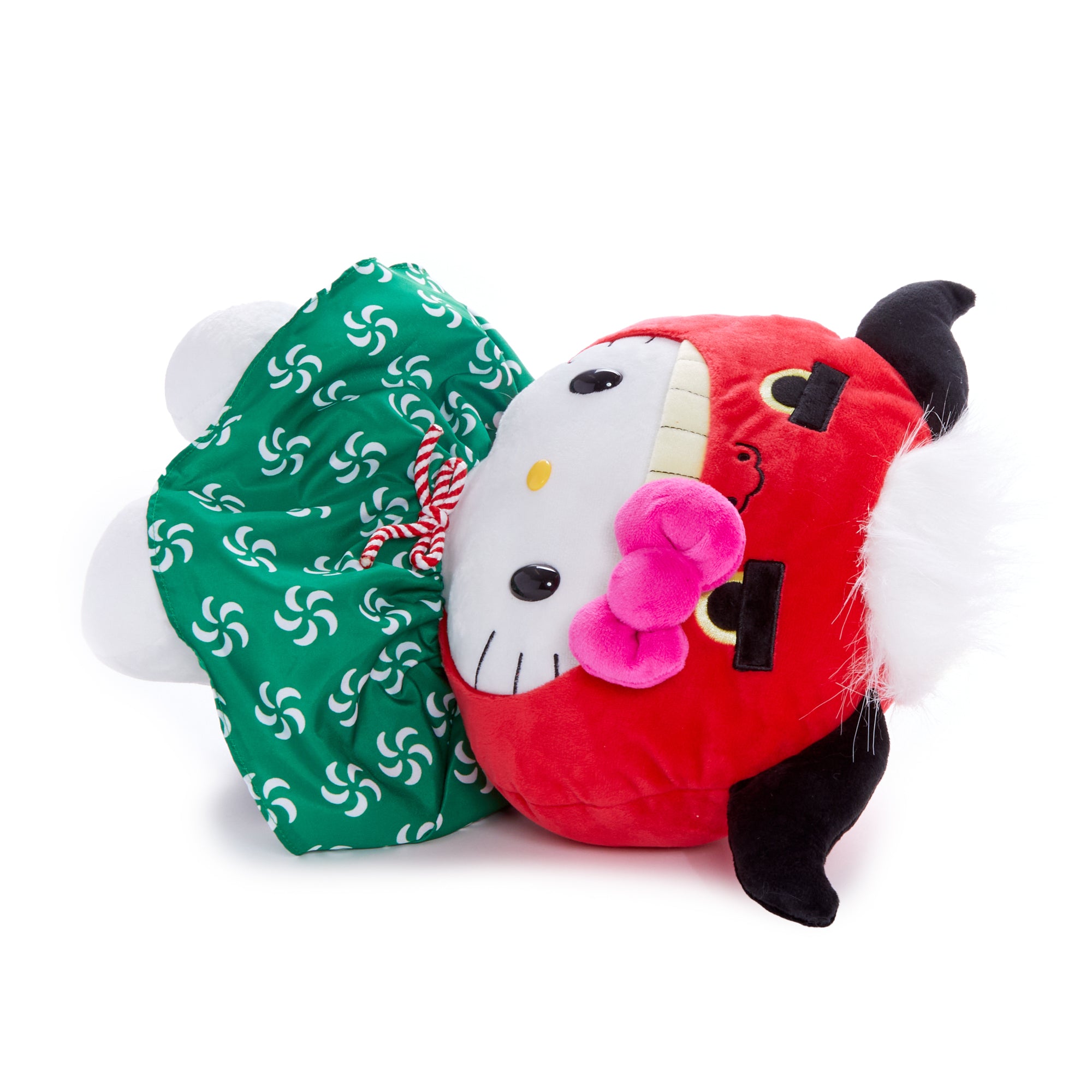 Close-up of Hello Kitty Shishimai plush with embroidered details