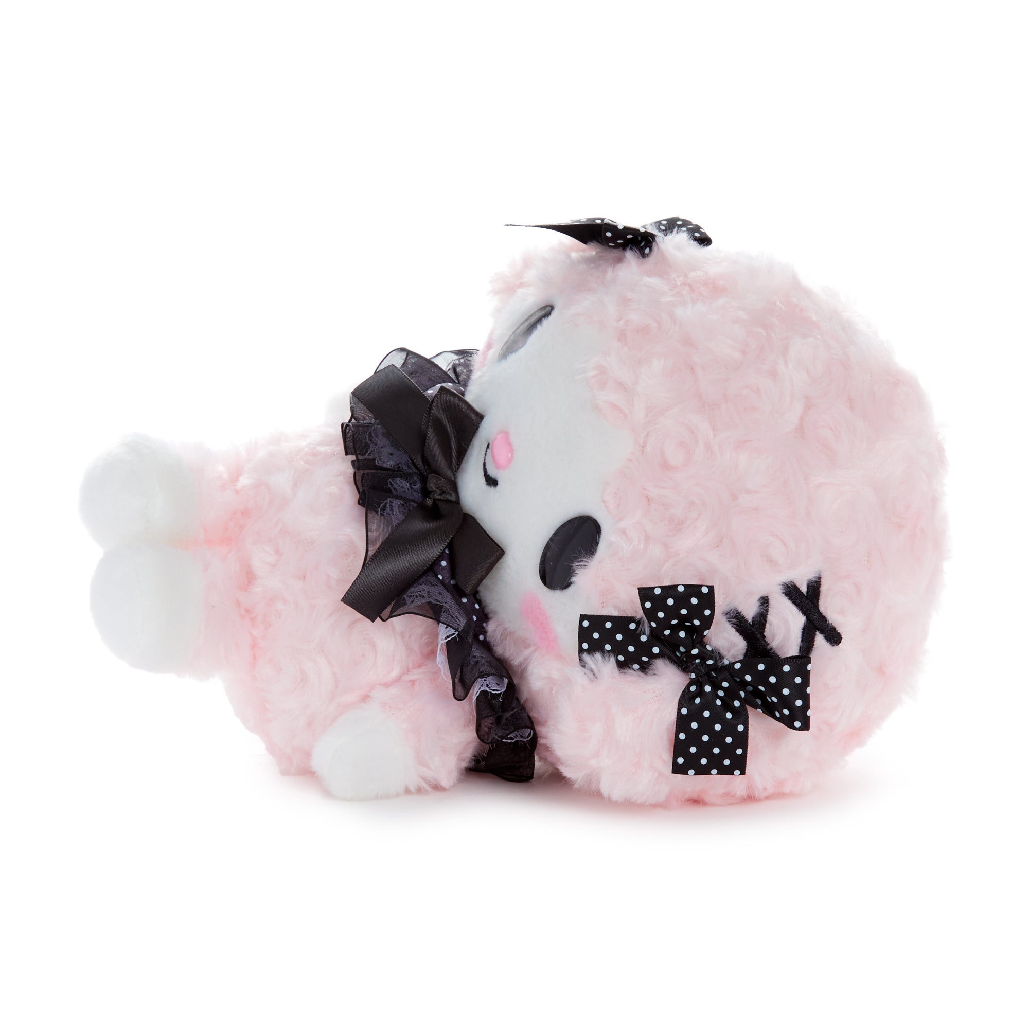 Front view of the kawaii plush piano doll showcasing her elegant ruffles and bows.