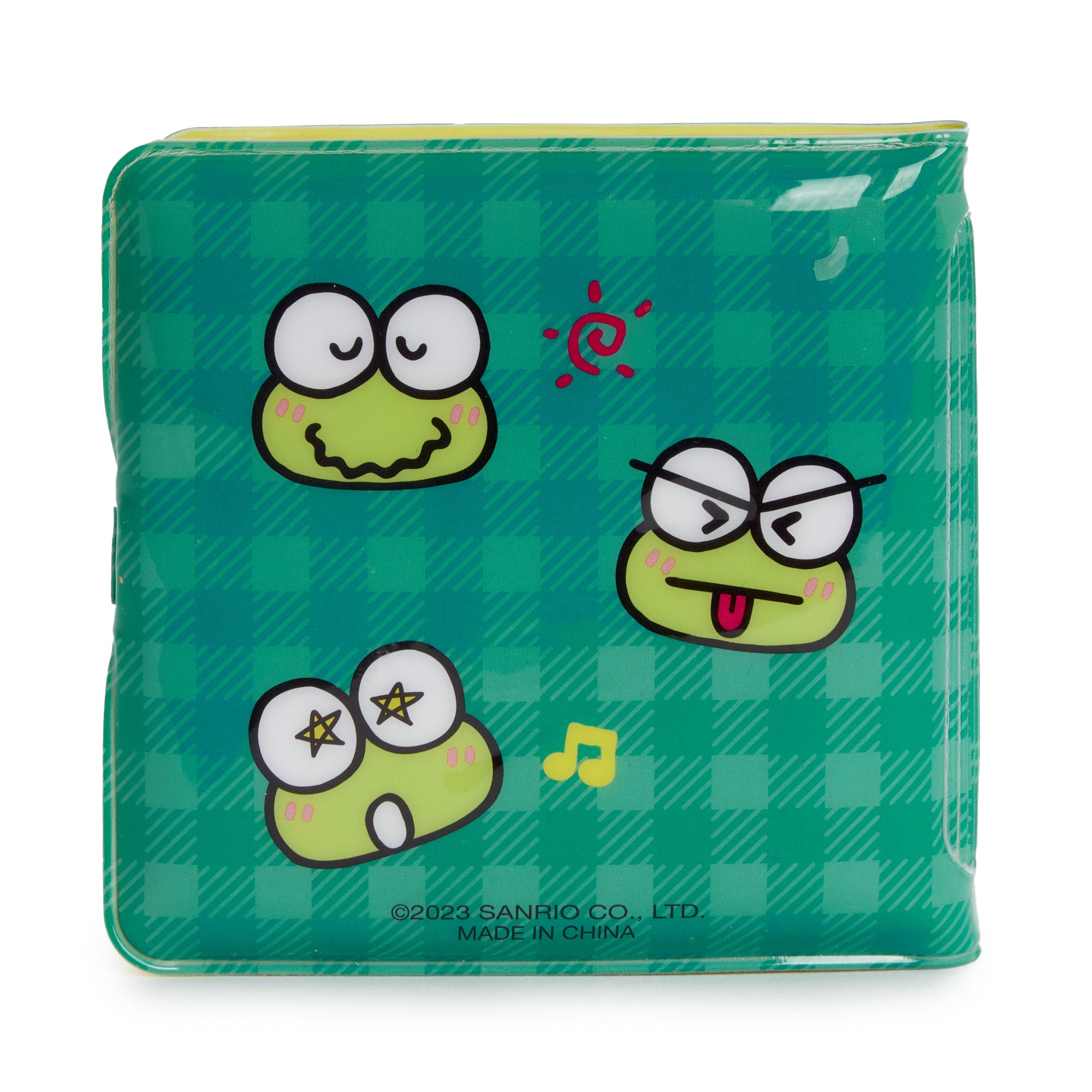 Keroppi Vinyl Snap Wallet being used, with cards and cash inside.