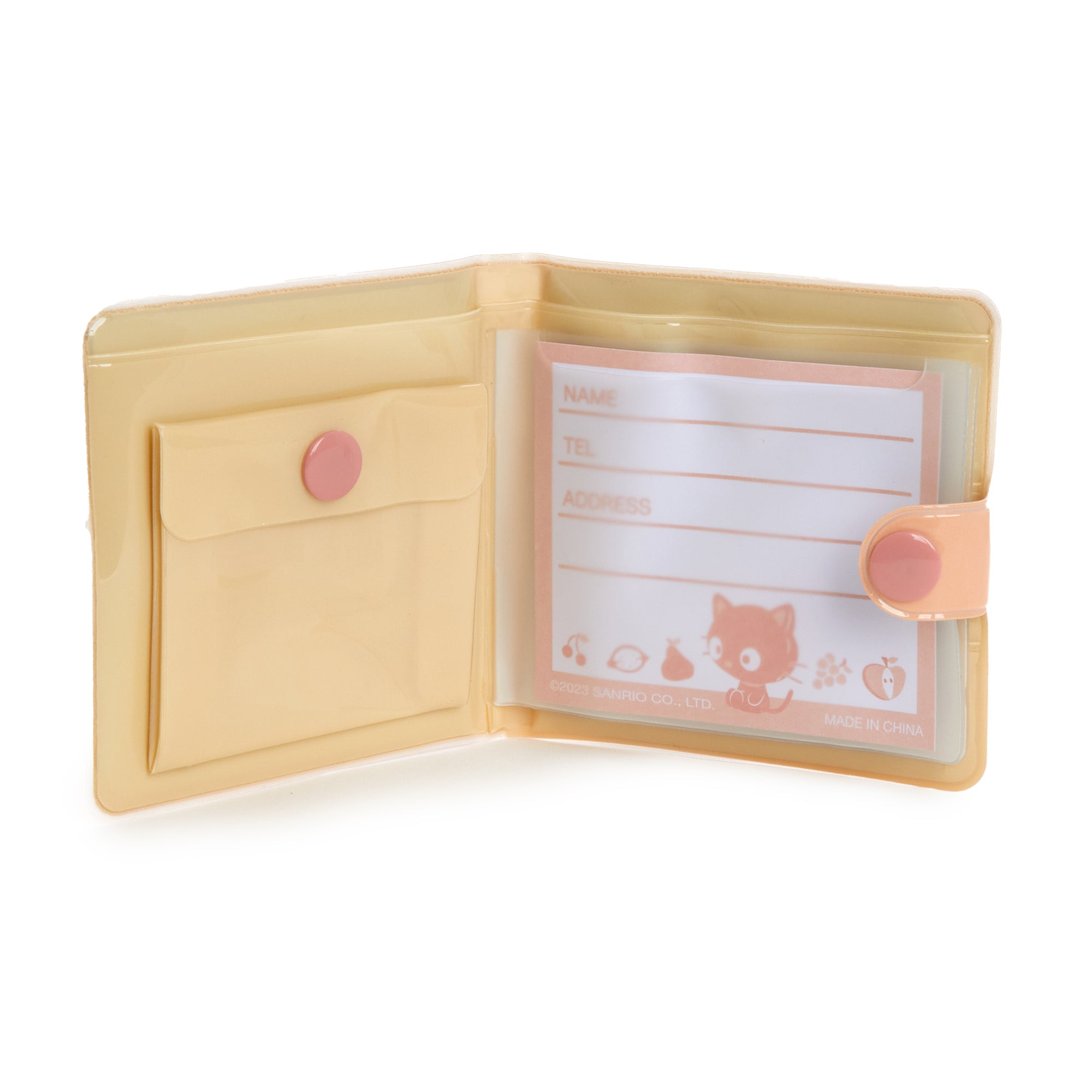 Sanrio Chococat Vinyl Snap Wallet open, showing card pockets and coin purse