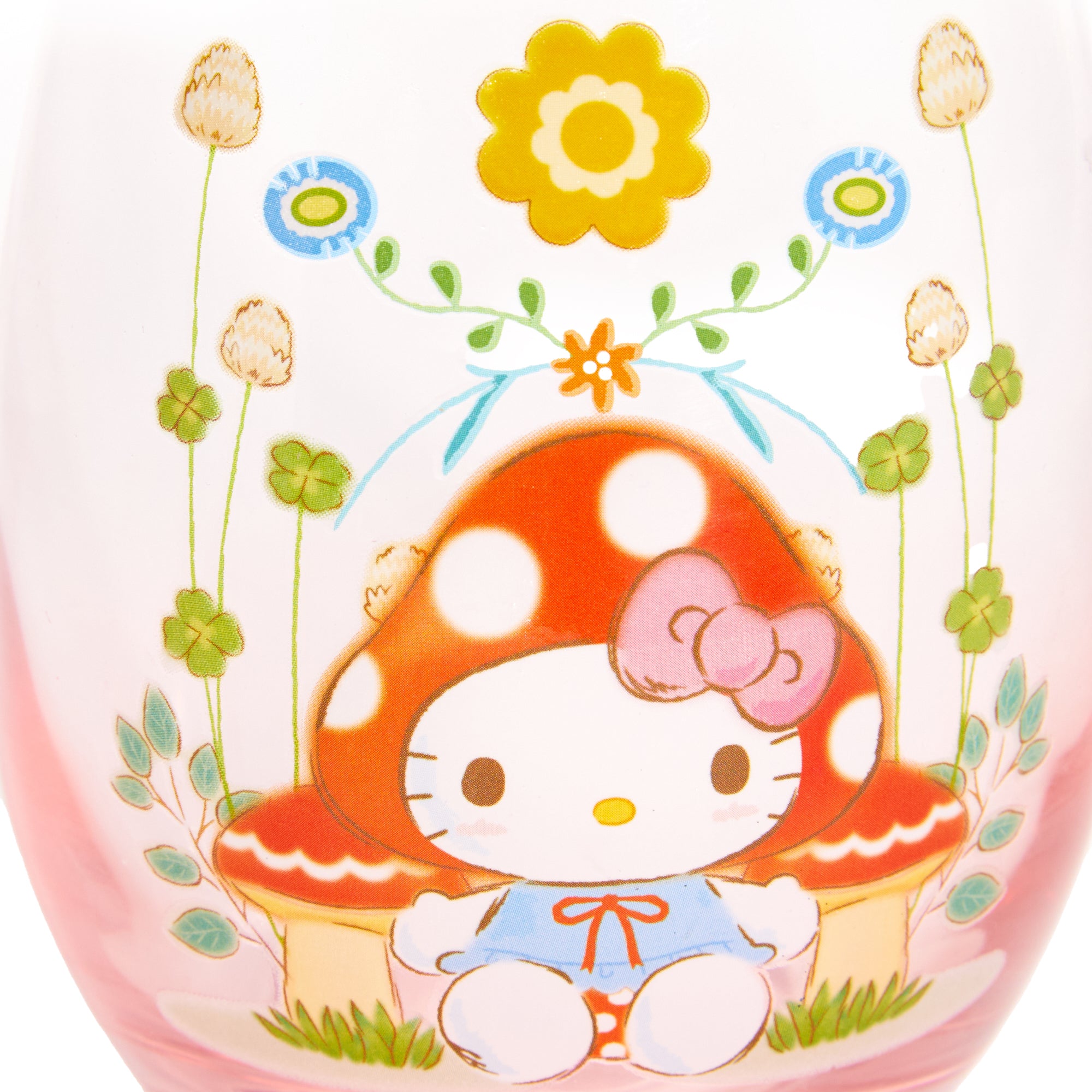 Top angle of the Hello Kitty character drinking glass highlighting its 20 oz capacity and playful design