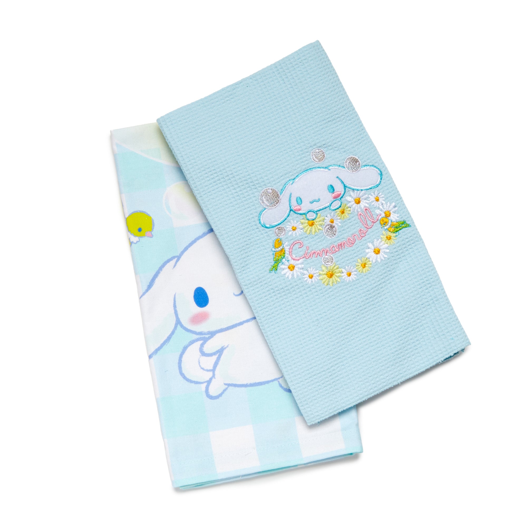 Cinnamoroll floral kitchen towel with bubbles and flowers