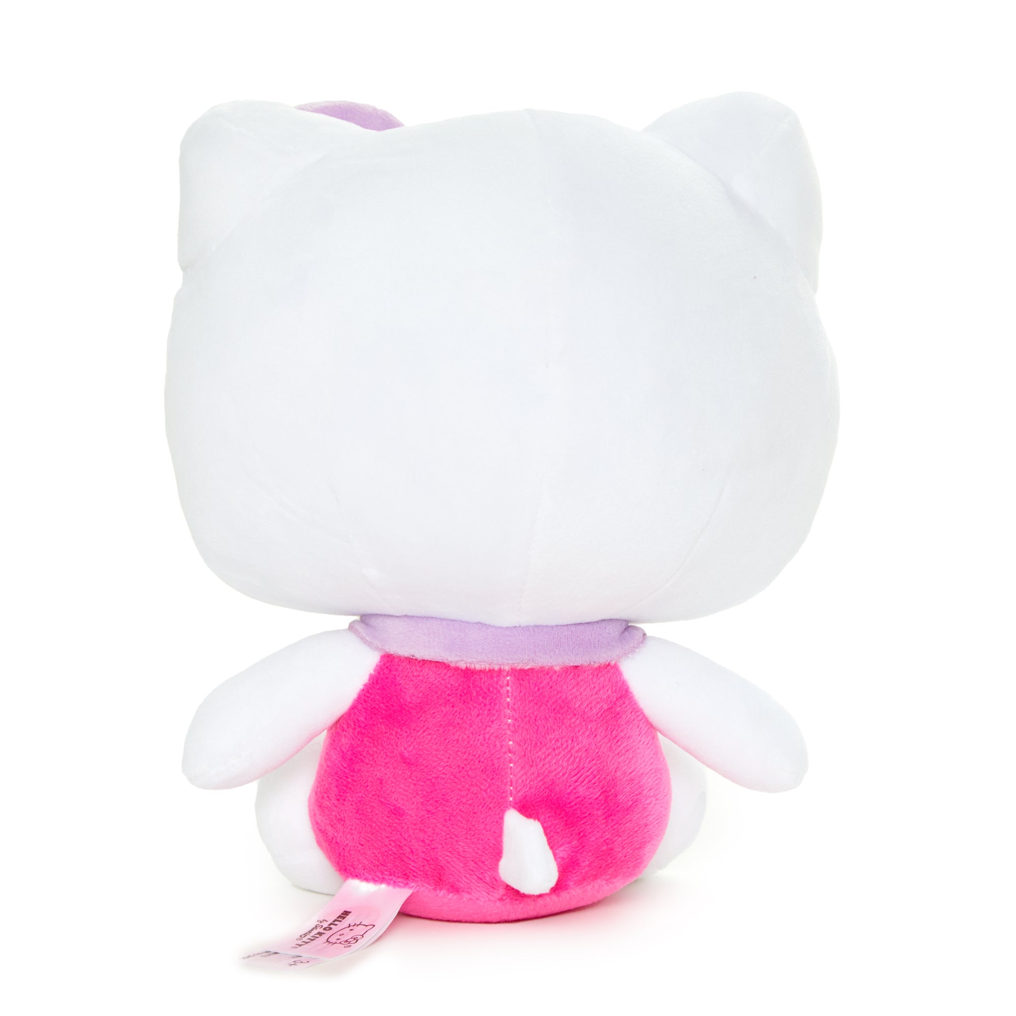Pastel pink Hello Kitty plush, showcasing embroidered details.