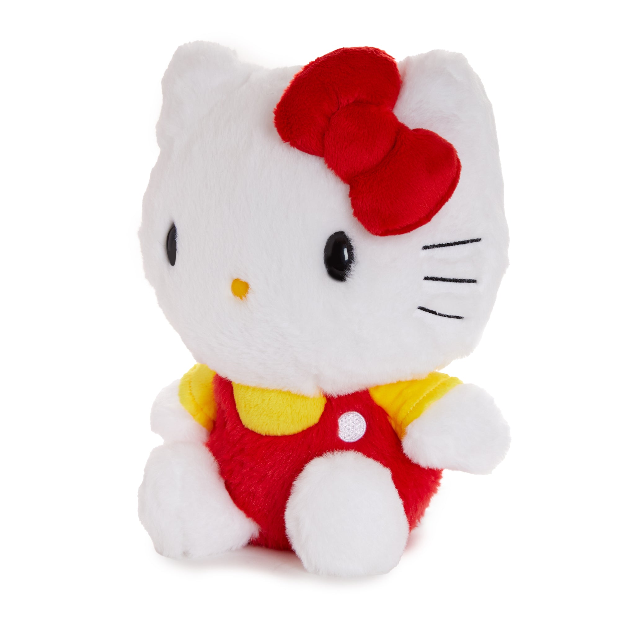 Side view showcasing the fluffy texture of the 10-inch Hello Kitty plush.