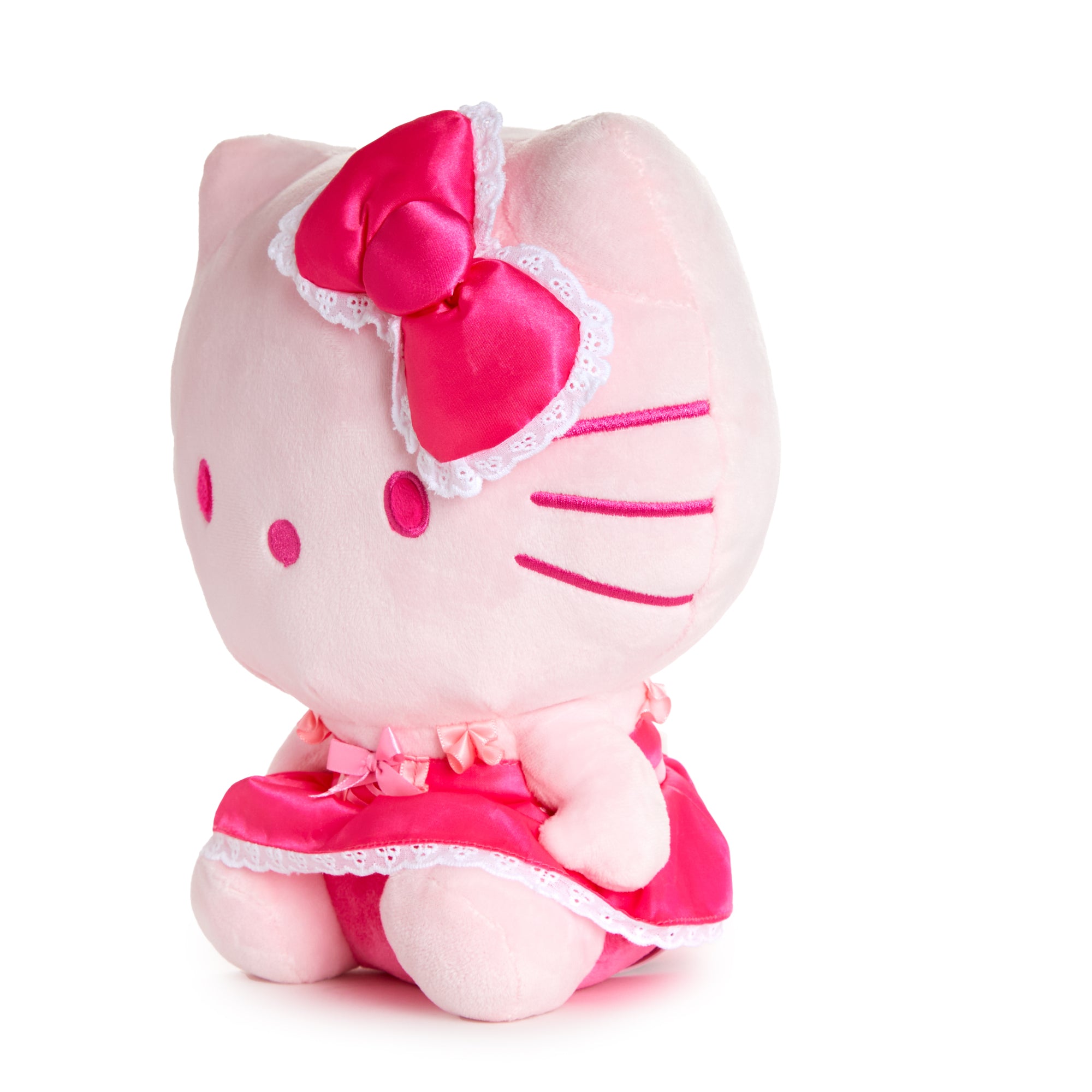 Side view showcasing the pink monochrome colorway of the Hello Kitty plush.