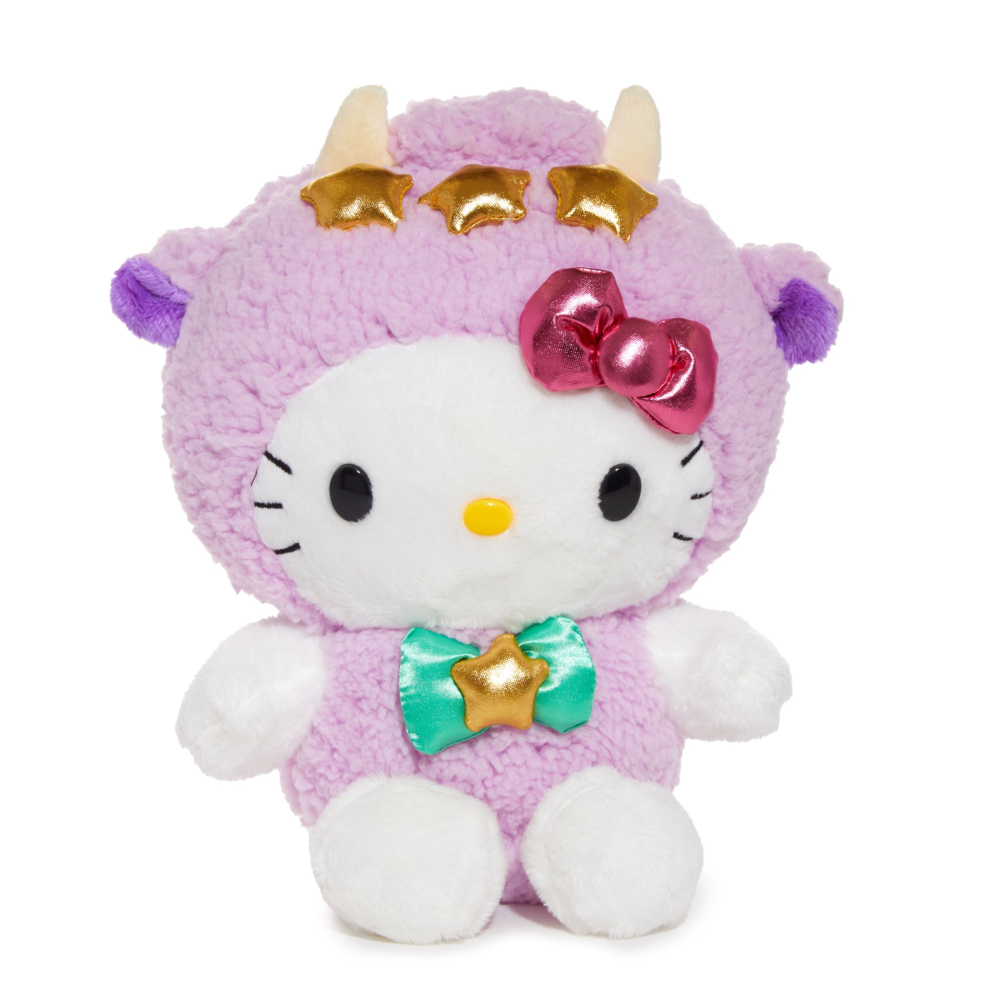 Close-up of Hello Kitty Taurus Zodiac plush showing embroidered details