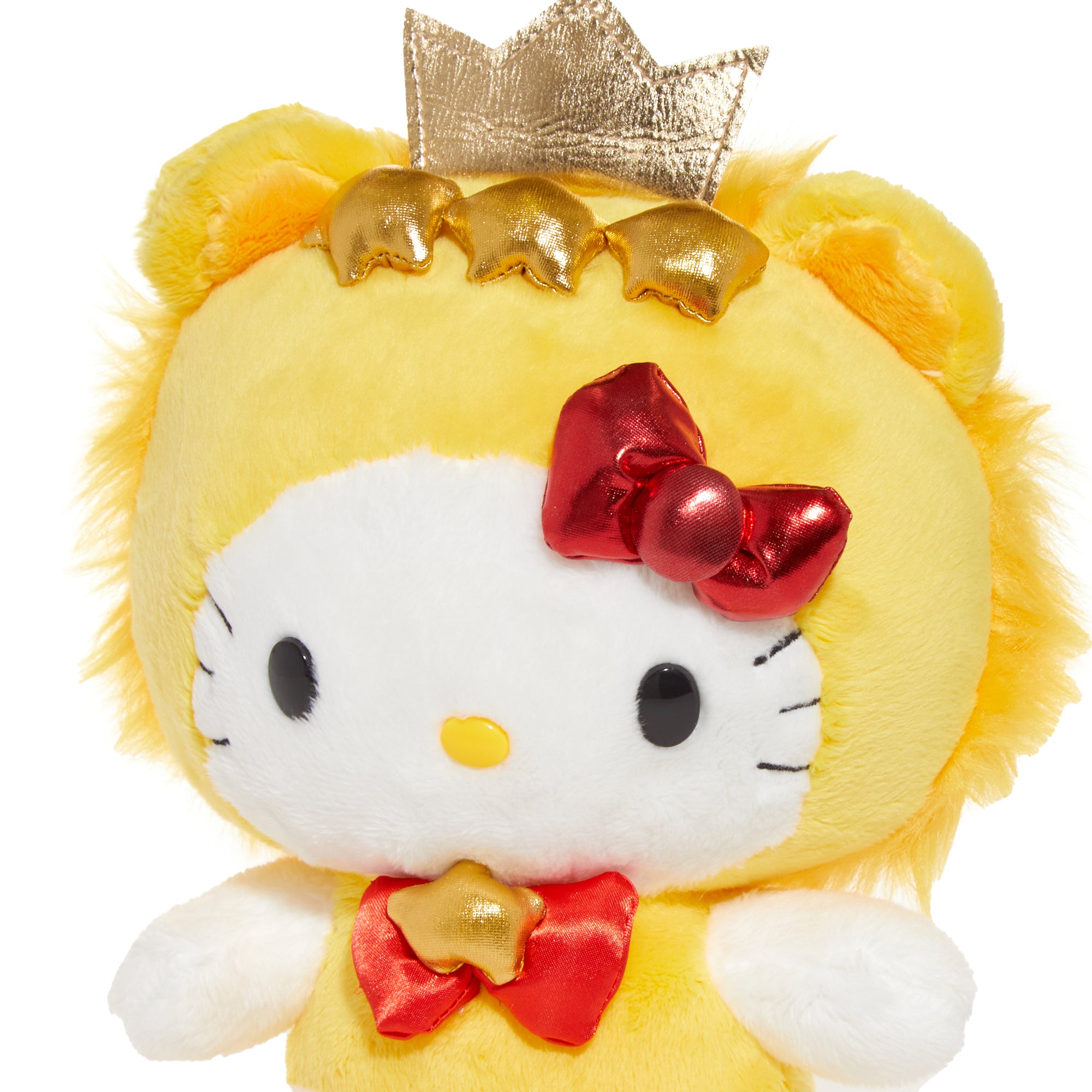 Front view of Hello Kitty Leo plush toy against astral backdrop