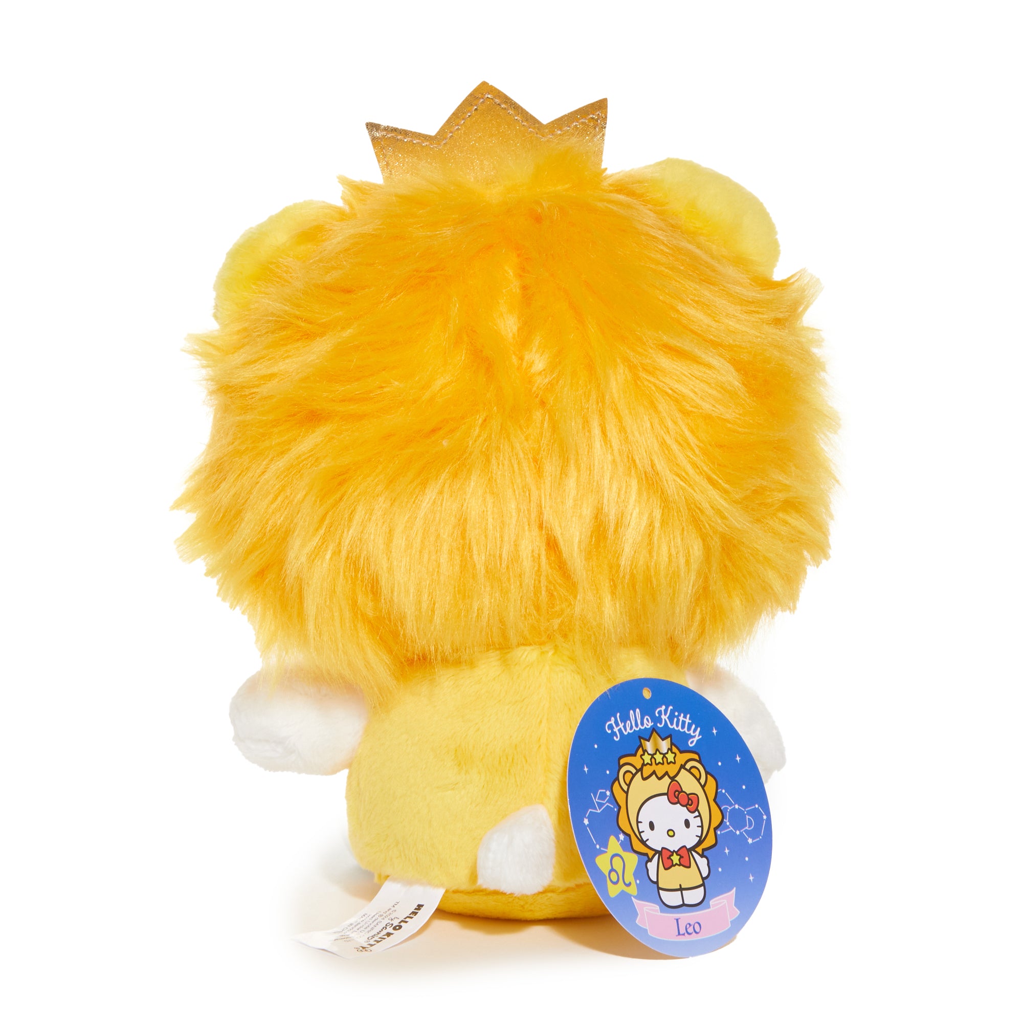 Front view of Hello Kitty Leo plush toy against astral backdrop